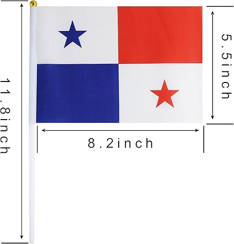 Miniatura 3 de Paquete de 10 banderas panameñas de Panamá en palo de 5 x 8 pulgadas, decoraciones patrióticas, decoración de aula, pequeñas mini banderas en palos,
