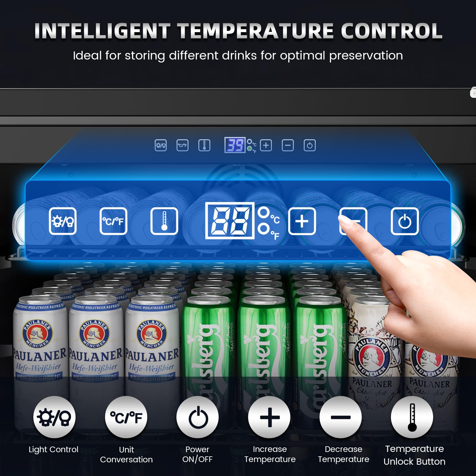 Mojgar 24 Inch Beverage Refrigerator, Under Counter Beverage Fridge for 190 Cans, Indoor & Outdoor Under Counter Refrigerator | Built-in & Freestanding | Low Noise, Stainless Steel Door on Fridge.com