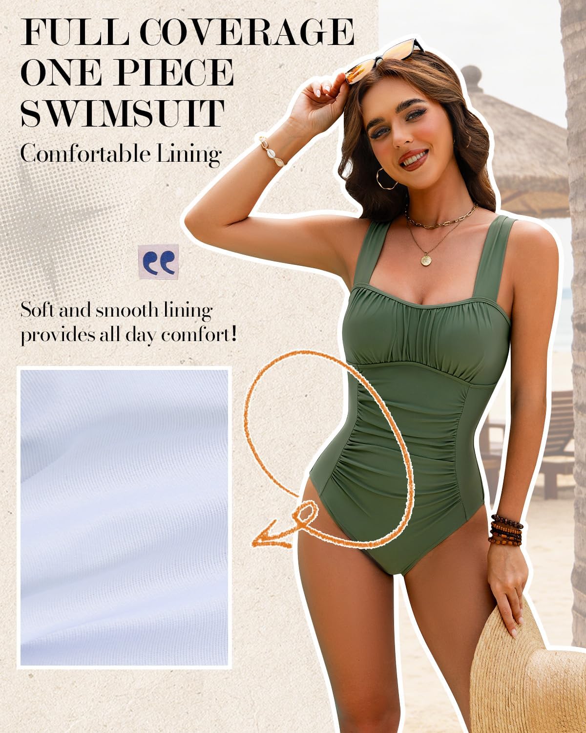 Tummy Control Women One Piece Swimsuit - 2026 Slimming Vintage Bathing Suit Square Neck Full Coverage Swimwear