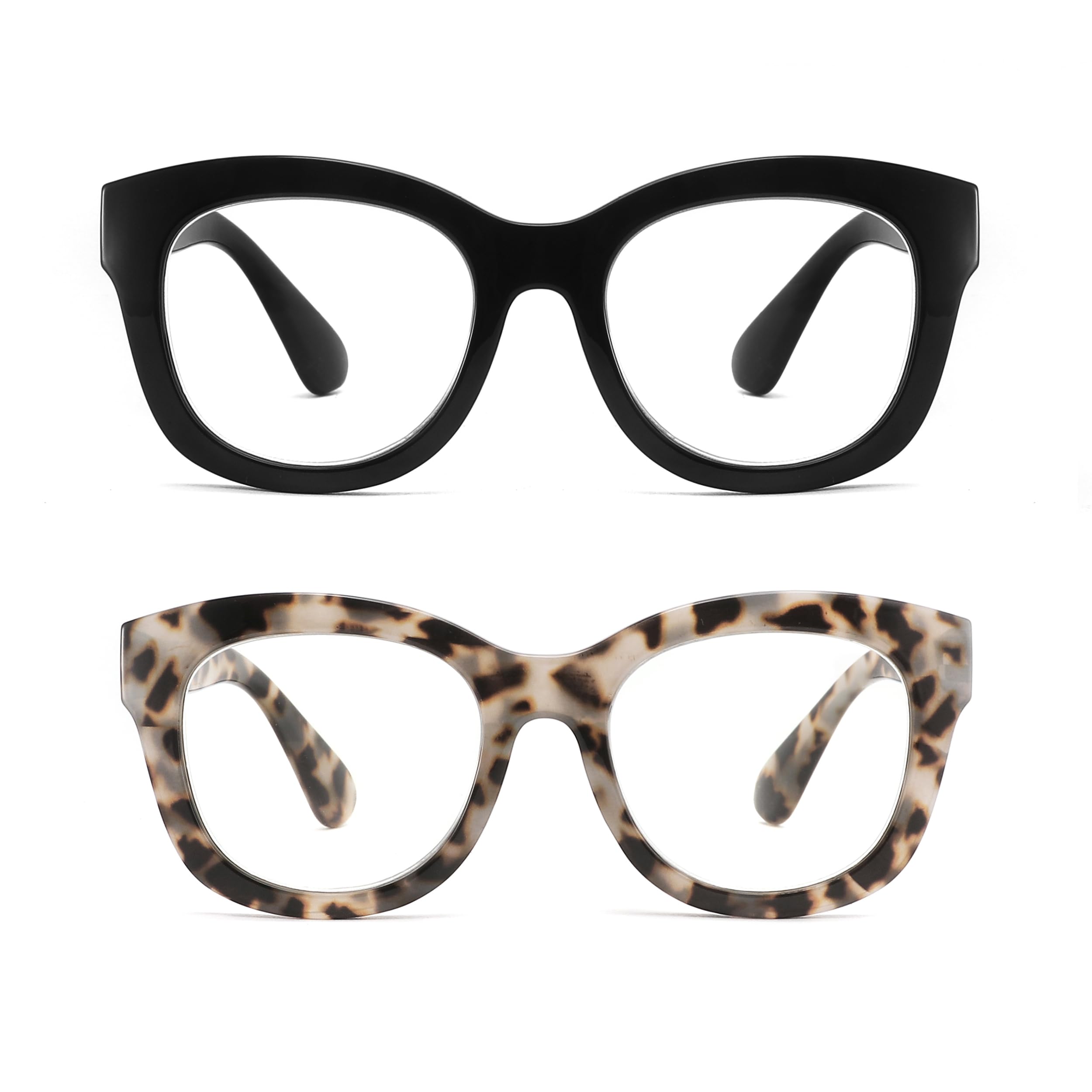 SINSPORT eyewear Occhiali da Lettura Donna Uomo, Retrò Moda Oversized Occhiali per Computer Anti Luce Blu 2 Pacco