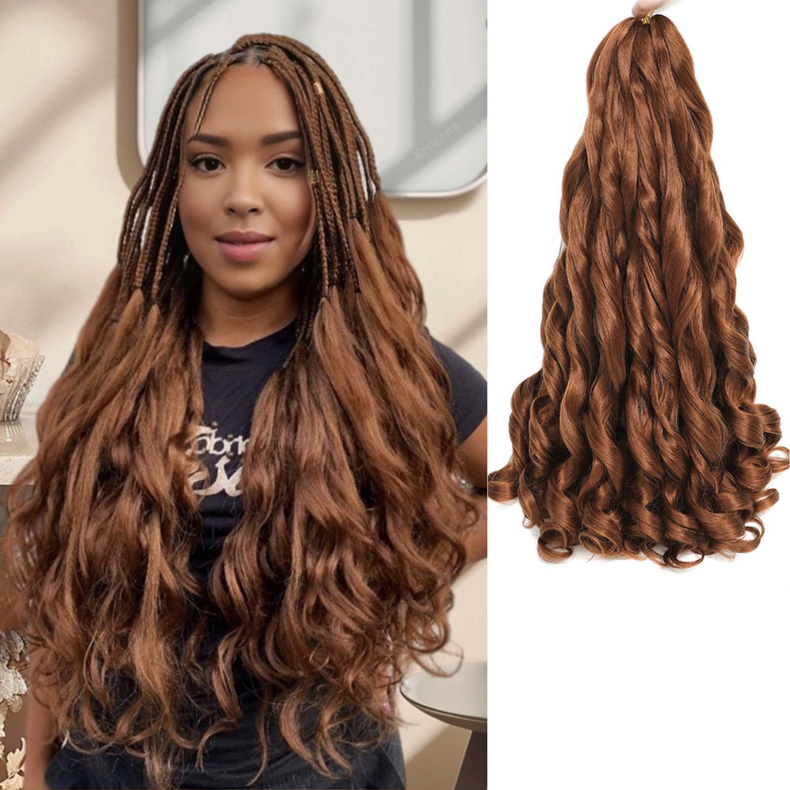 Französisches lockiges Flechthaar, vorgedehntes, federndes Flechthaar, lose gewellt, synthetische französische Locken, geflochtene Haarverlängerungen für Frauen (30#, 60 cm)