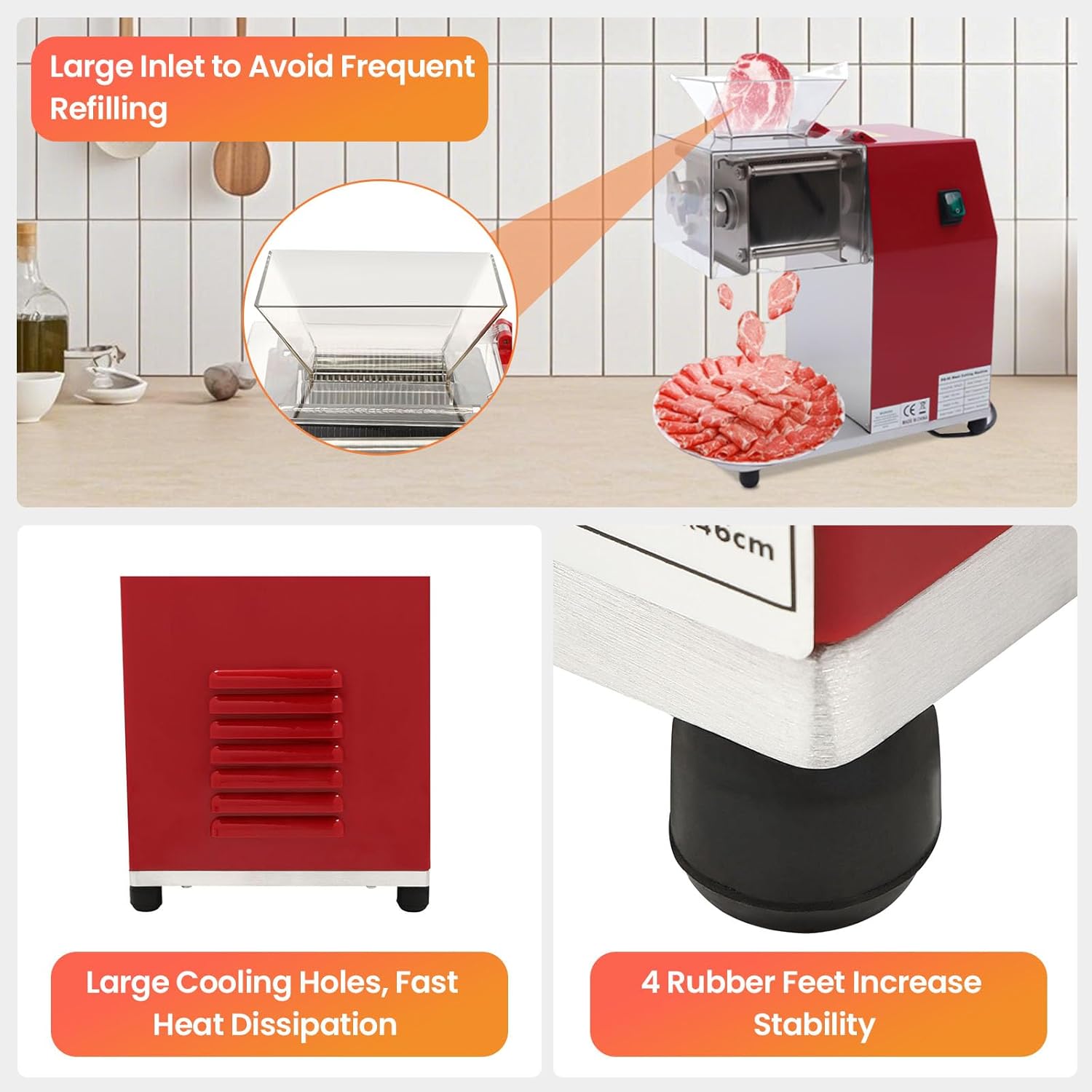 1100W Meat Cutter Machine Commercial Meat Slicer Cutting Machine for Cutting Fresh Meat Boneless Pork Chicken Beef, Stainless Steel Body and Blades, Vertical Operation, 3.5MM, Non-adjustable Thickness