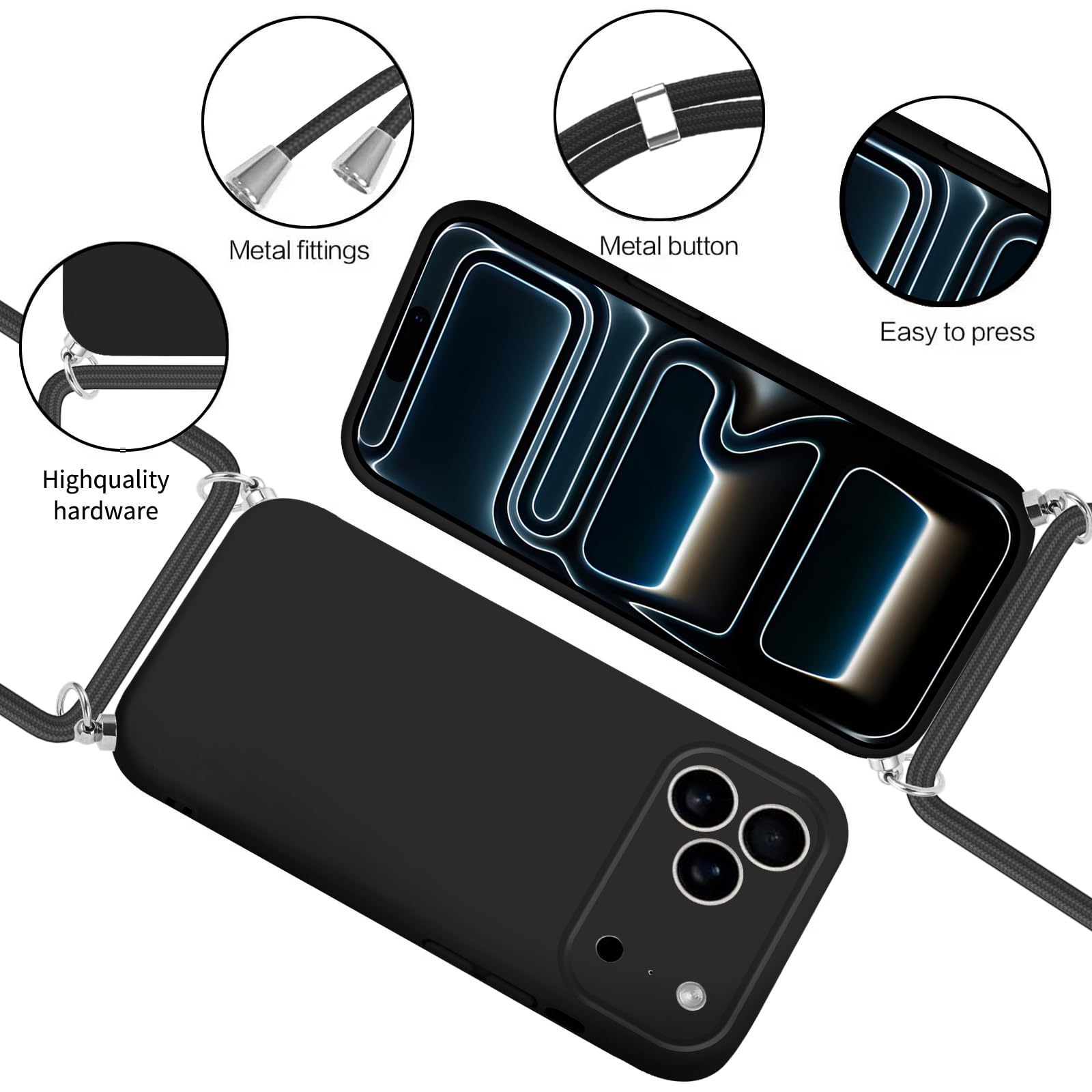 Custodia IPhone 17 Pro Con Cordino MagSafe – TPU Morbido Antiurto E Tracolla Regolabile Staccabile