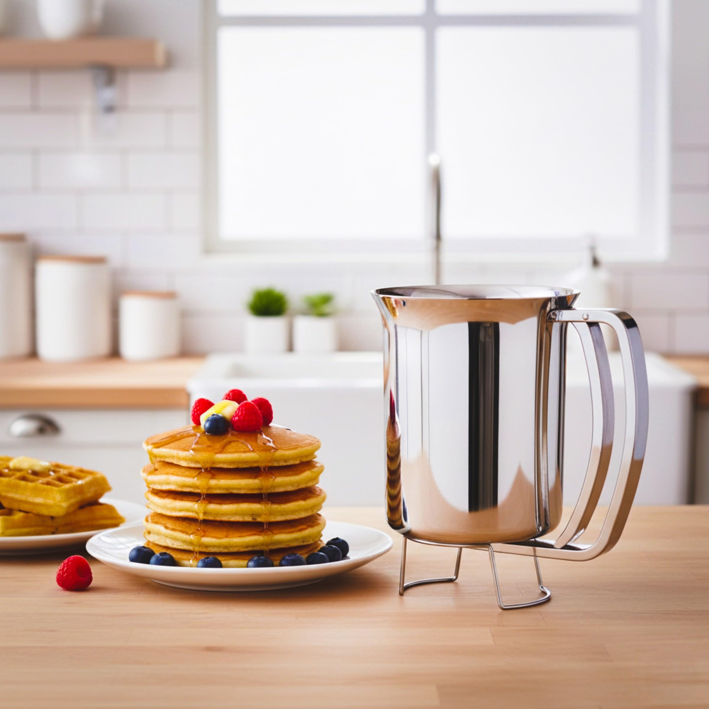 Classic Cuisine Pancake Teig Gourmet Ausgießer aus Edelstahl, perfekt zum Backen von Cupcakes, Waffeln, Kuchen und Muffins, kein Tropfen, 10,8 x 15,9 x 12,7 cm, silberfarben
