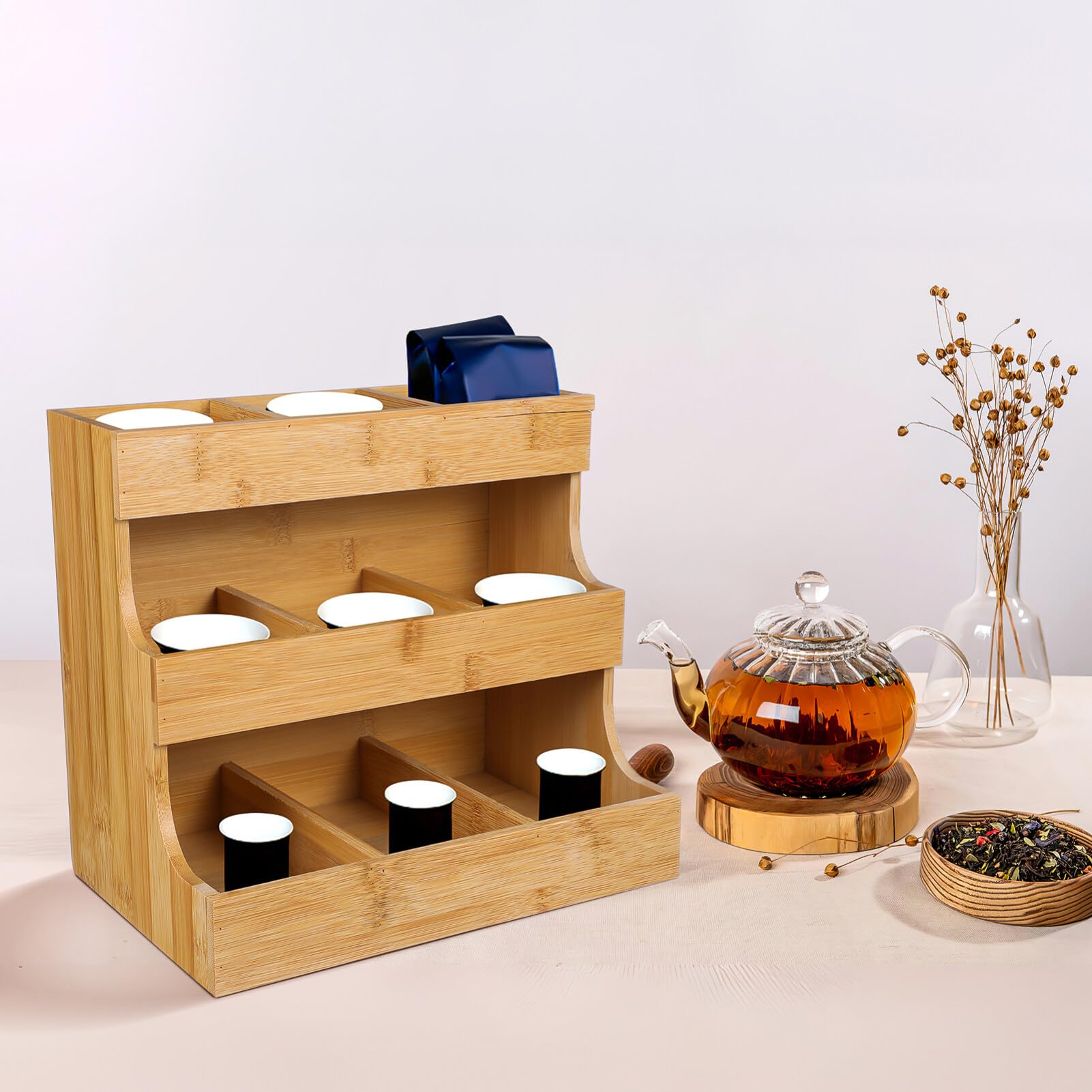 BESTonZON Sachet De Café Sachet De Thé Sachet De Thé Poitrine Médecine Organisateur Cabinet Thé Organisateur pour Sachets De Thé Présentoir De Collier Étagères en Bois Rustiques