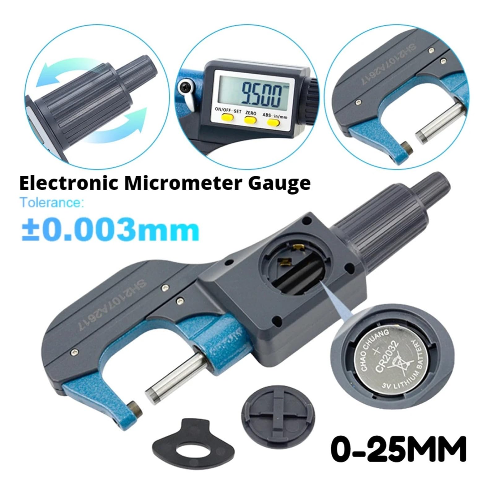 Calibrador micrométrico digital de 0-25 mm con pantalla LCD extragrande y calibrador micrométrico electrónico exterior de 0,001 mm Preciso