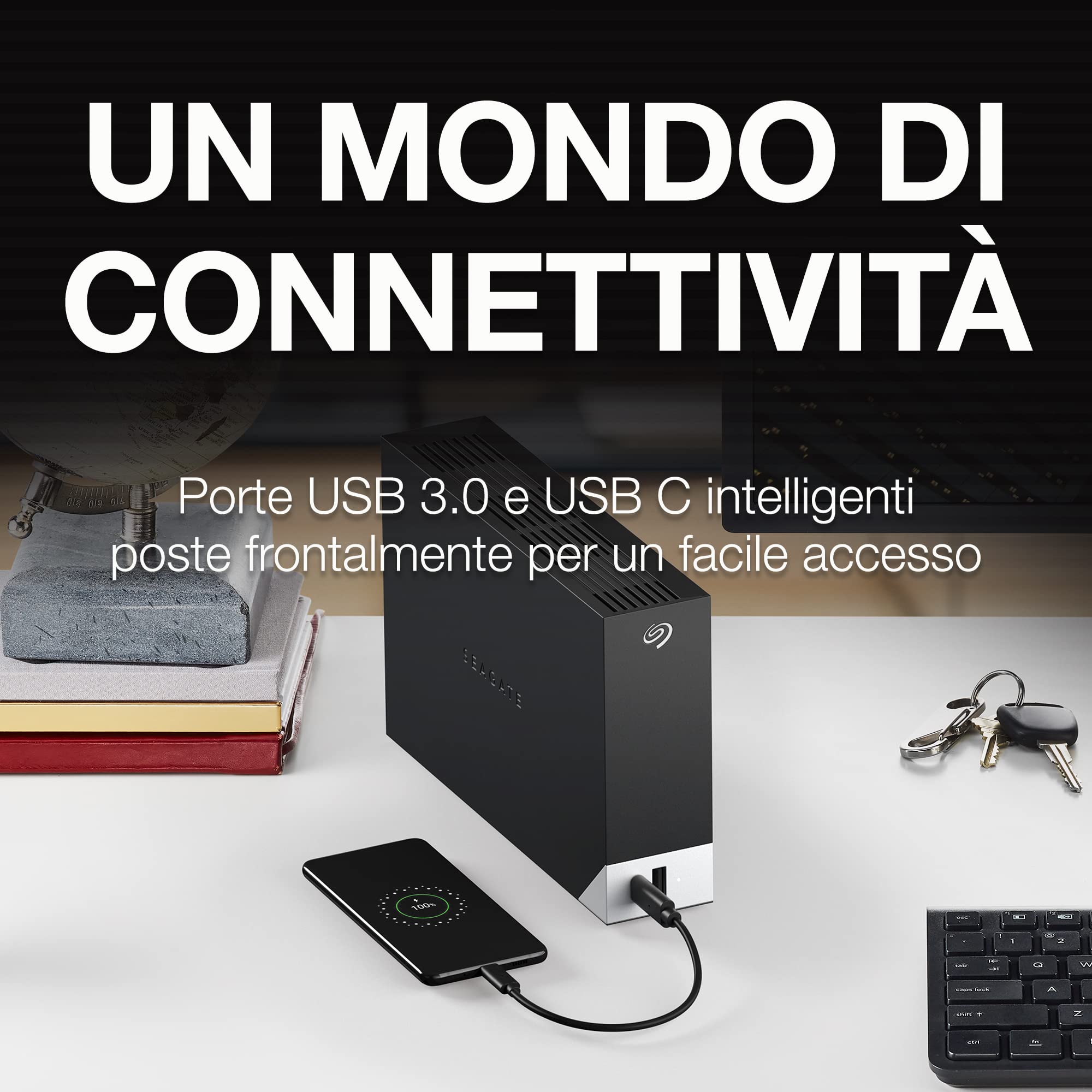 Seagate One Touch Hub 8TB, Hard disk esterno, per pc, PC Portatili e Mac, USB-C, USB 3.0, 1 Anni Mylio, Data Rescue Service (STLC8000400)