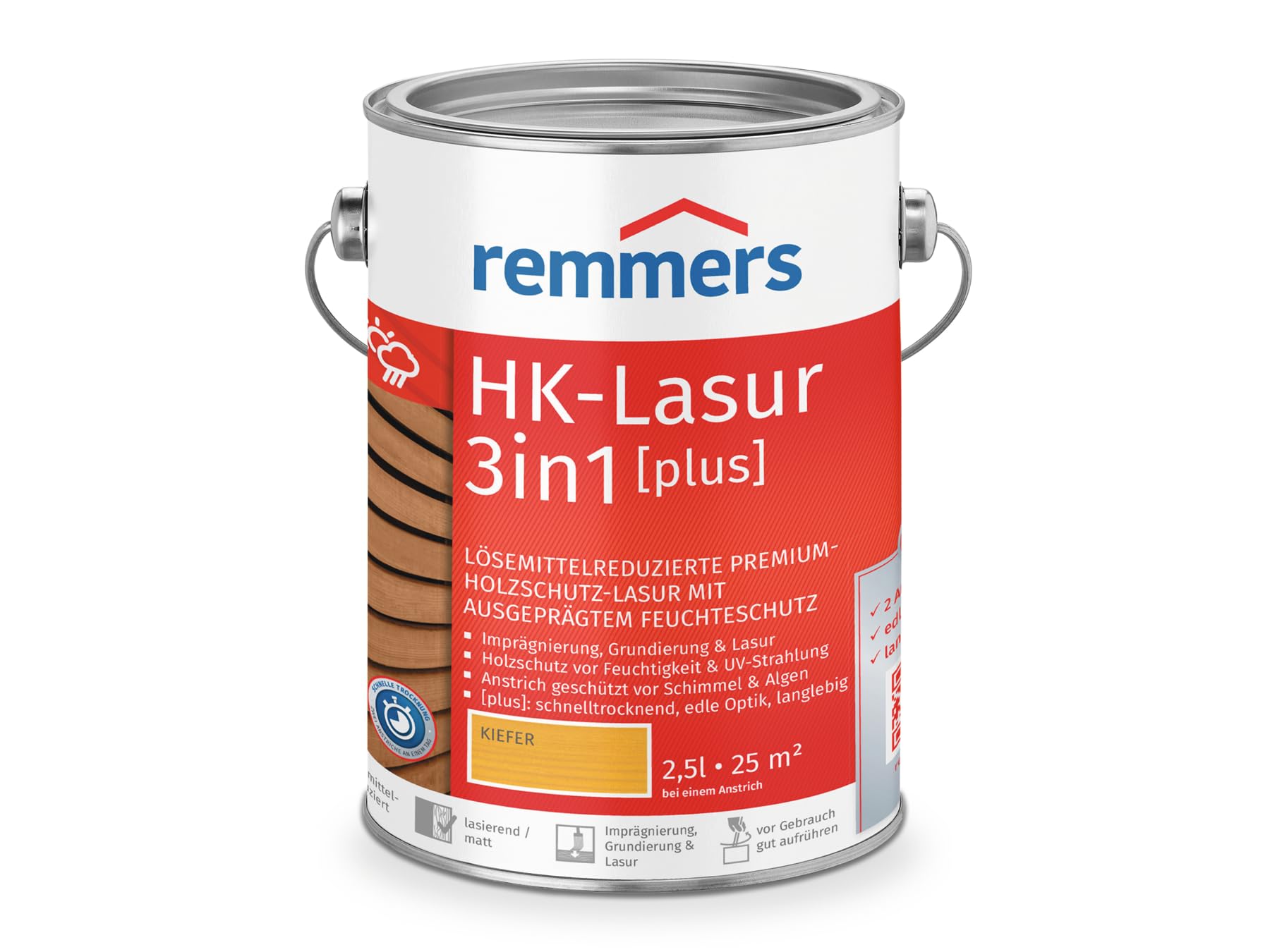 Remmers Aqua HK Stain 3in1 Pine, 2,5 Litre, Woodstain, for Fences, carports, Summer Houses, Impregnation + Primer + Glaze in one