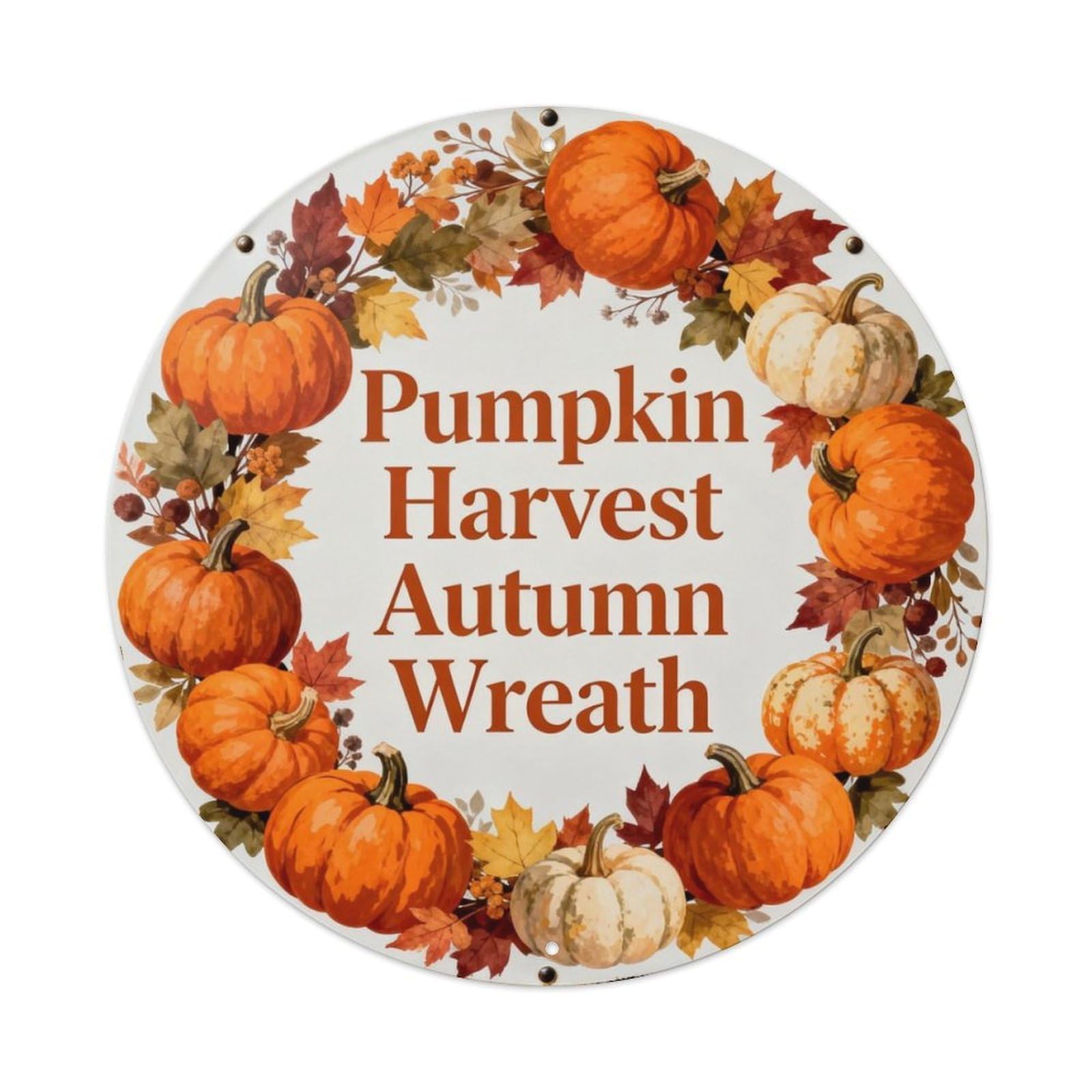 Pumpkin Harvest Autumn Wreath Metal Tin Sign Plaque