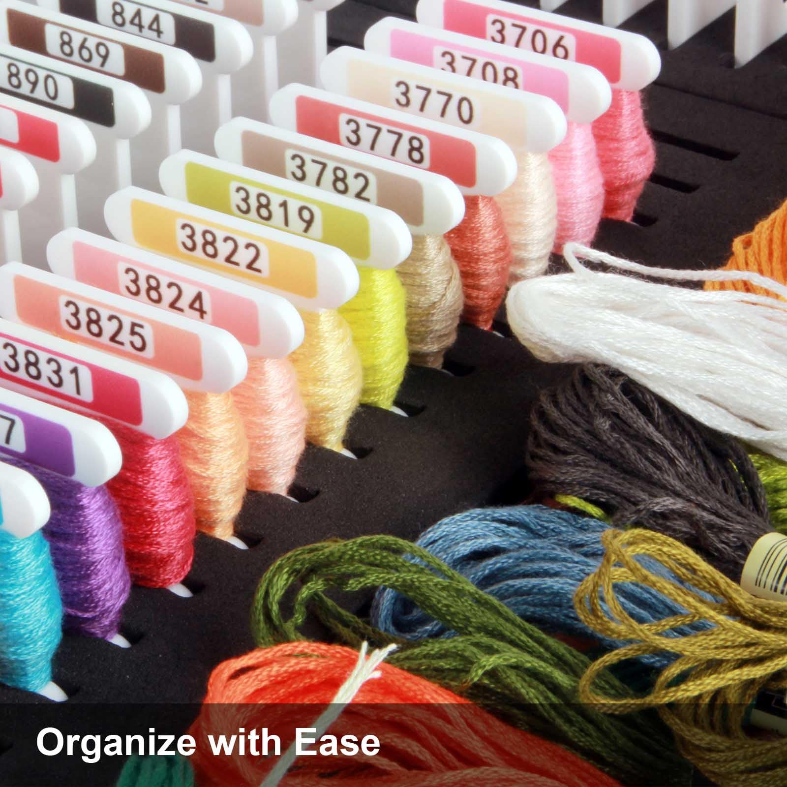 Białe akrylowe szpulki do haftowania 3 mm (100 szt./zestaw), organizer do nici do haftowania z nadrukowanym numerem i próbką w jednolitym kolorze do przechowywania nici do haftu krzyżykowego