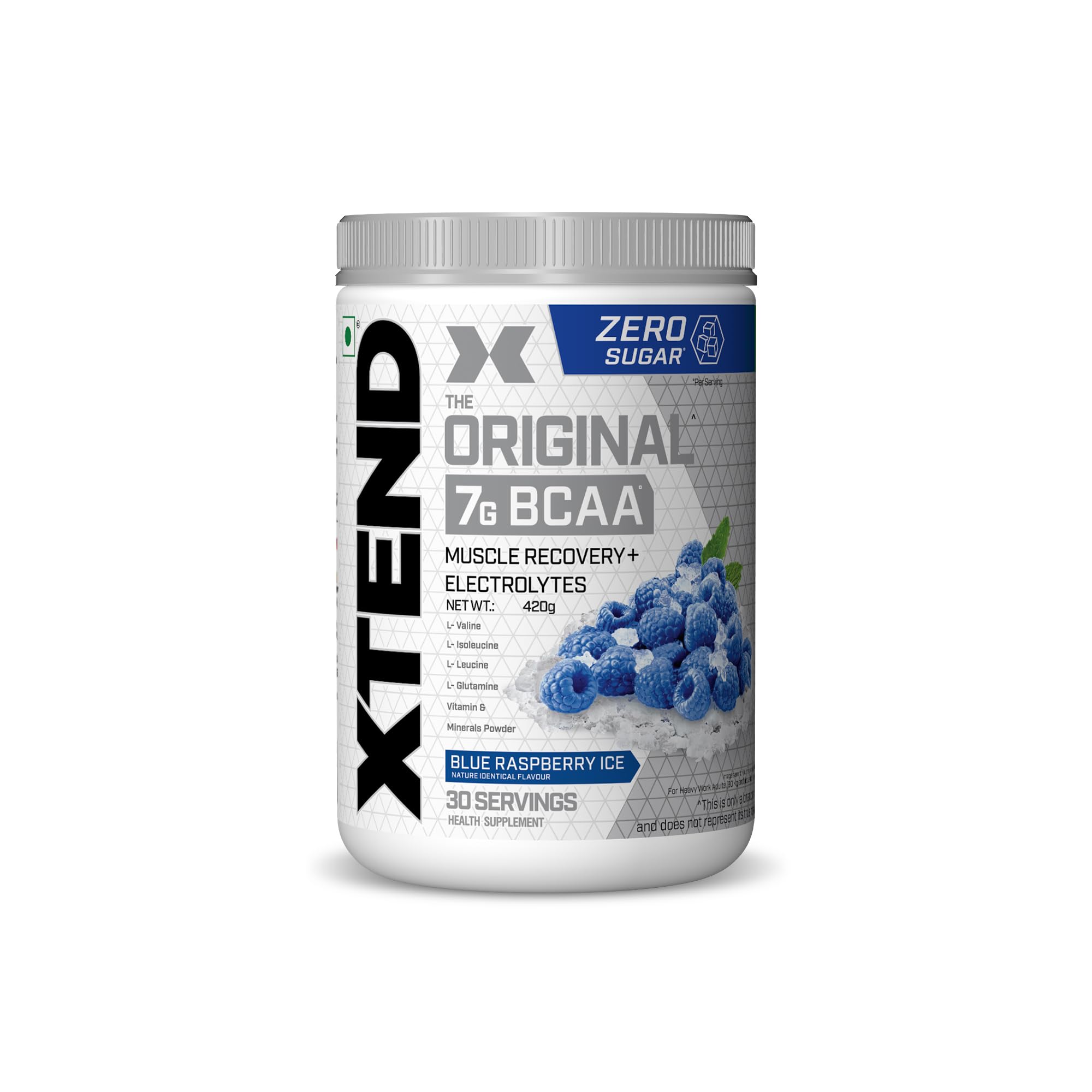 XTEND Original BCAA Powder (Blue Raspberry Ice), 7g BCAAs in 2:1:1 Ratio, Intra Workout Support with Glutamine & Electrolytes, Amino Acids for Hydration & Muscle Recovery, 420 gm, 30 Servings
