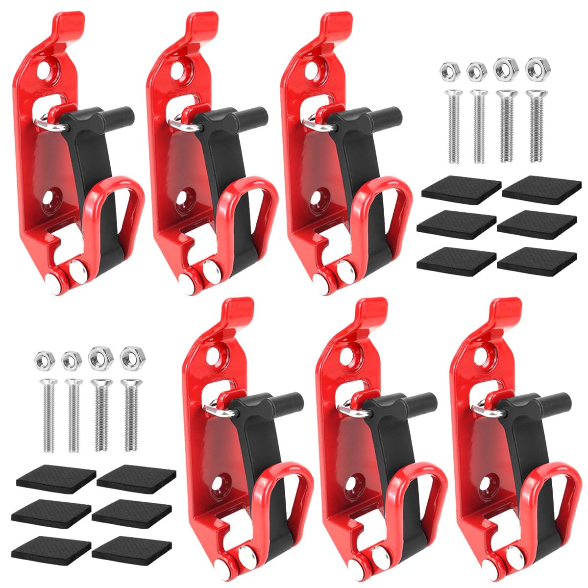 HNBCYRND Shovel Mount for Roof Rack,Metal Rubber Clamps,Wall Mounting Brackets,Quick Release Axe Holder Kit,Car Accessories Clamp Brackets Truck,Boats Overlanding Gear (6 items,Red)