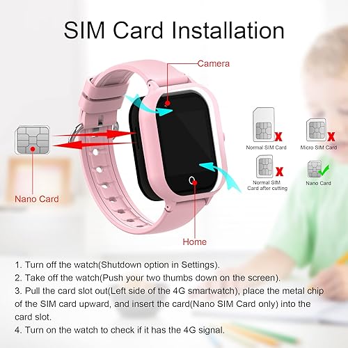 Miniatura 6 de wonlex Reloj inteligente para niños con rastreador GPS y llamadas, relojes inteligentes 4G para niñas y niños con tarjeta SIM, cámara SOS, voz y