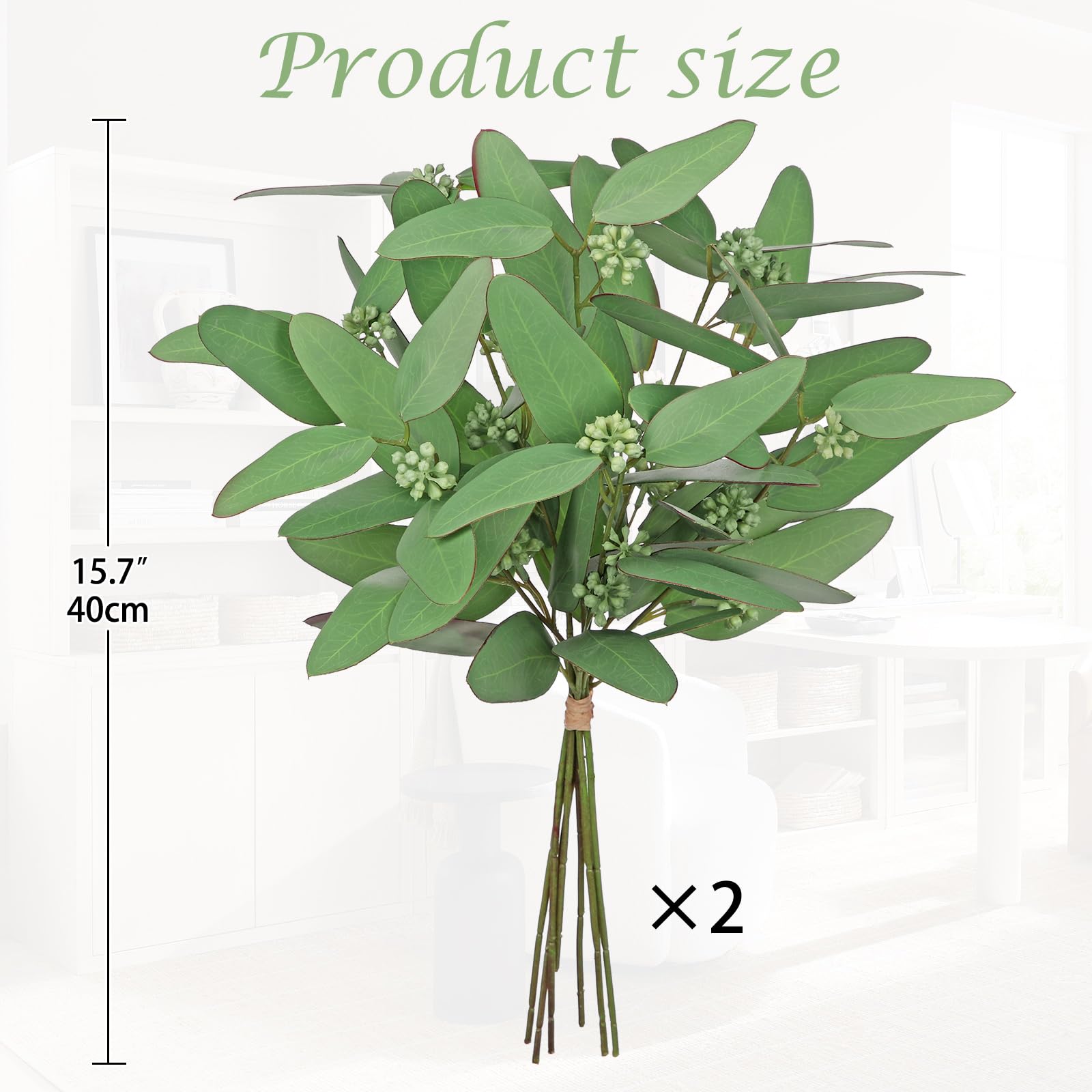 DILATATA Lot de 16 tiges d'eucalyptus artificielles de 35,6 cm - Pour bricolage, arrangements de bouquets, centres de table, décorations de douche - Tiges d'eucalyptus artificielles