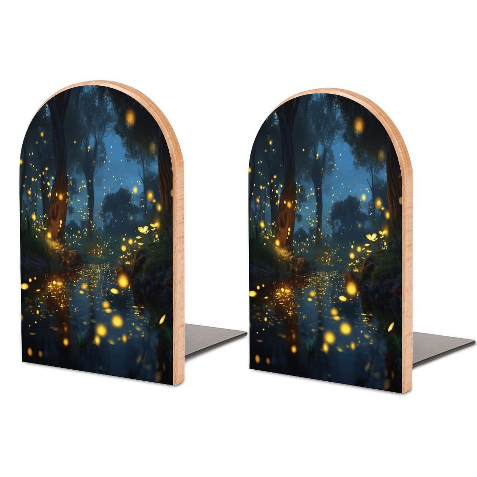 Fireflies Bookend Wood Book End for Shelves Heavy Duty Non-Slip Wooden Bookend Support Universal Economy Bookends Fancy Modern Decorative Book Accessories 1 Pairs