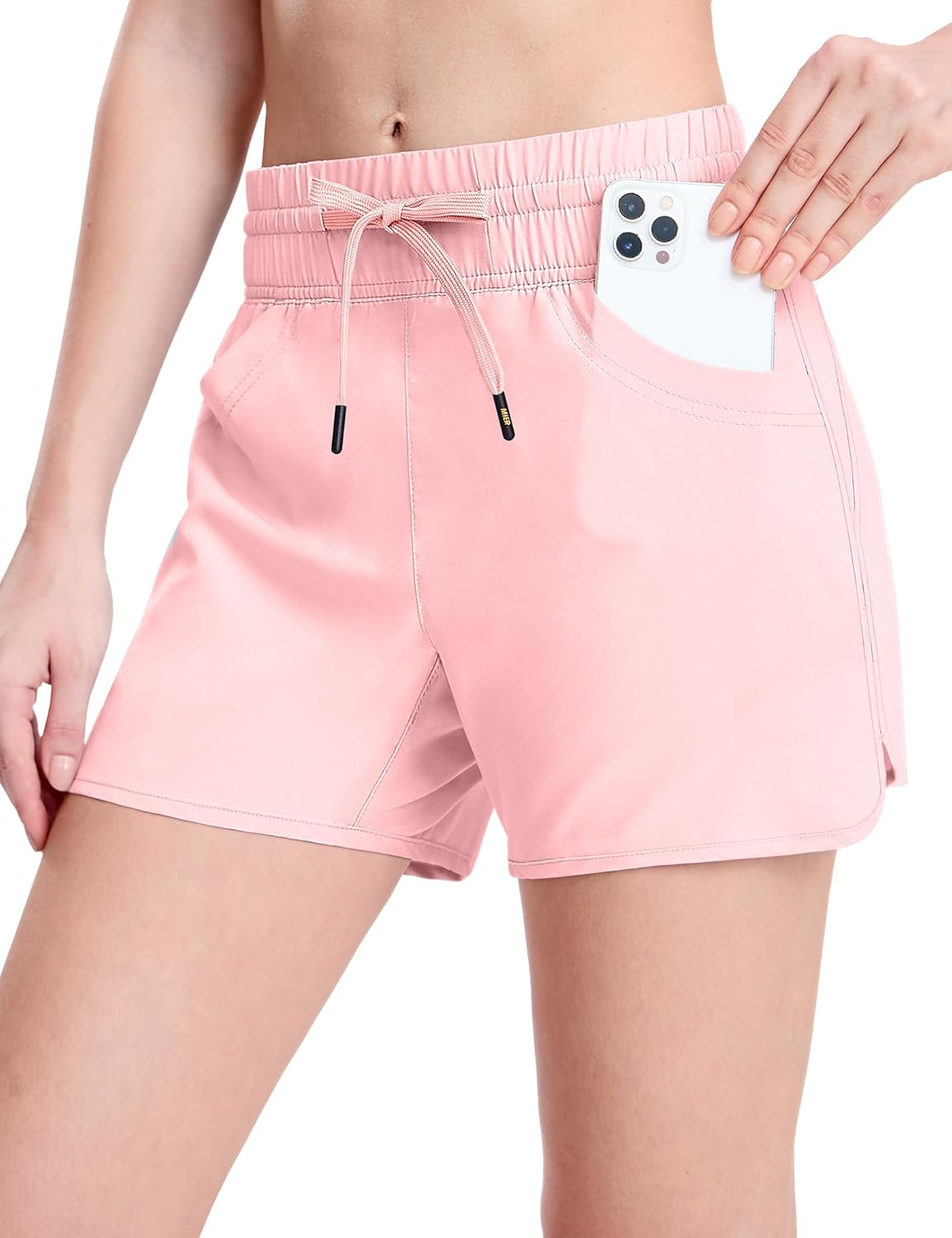 MIER Women's Running Shorts Quick Dry Athletic Workout High Waisted Active Shorts with Liner Zipper Pocket 4 Inch - Image 5