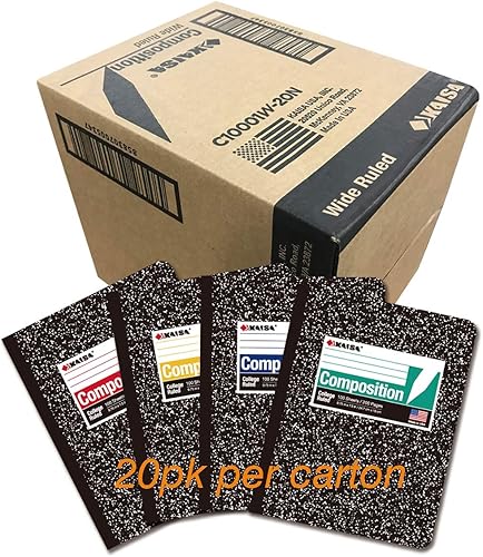 Miniatura 8 de KAISA Cuadernos de composición, rayas anchas, 9-34 x 7-12 pulgadas, cubiertas de mármol negro, bloc de notas de composición, cuadernos de 100 hojas,
