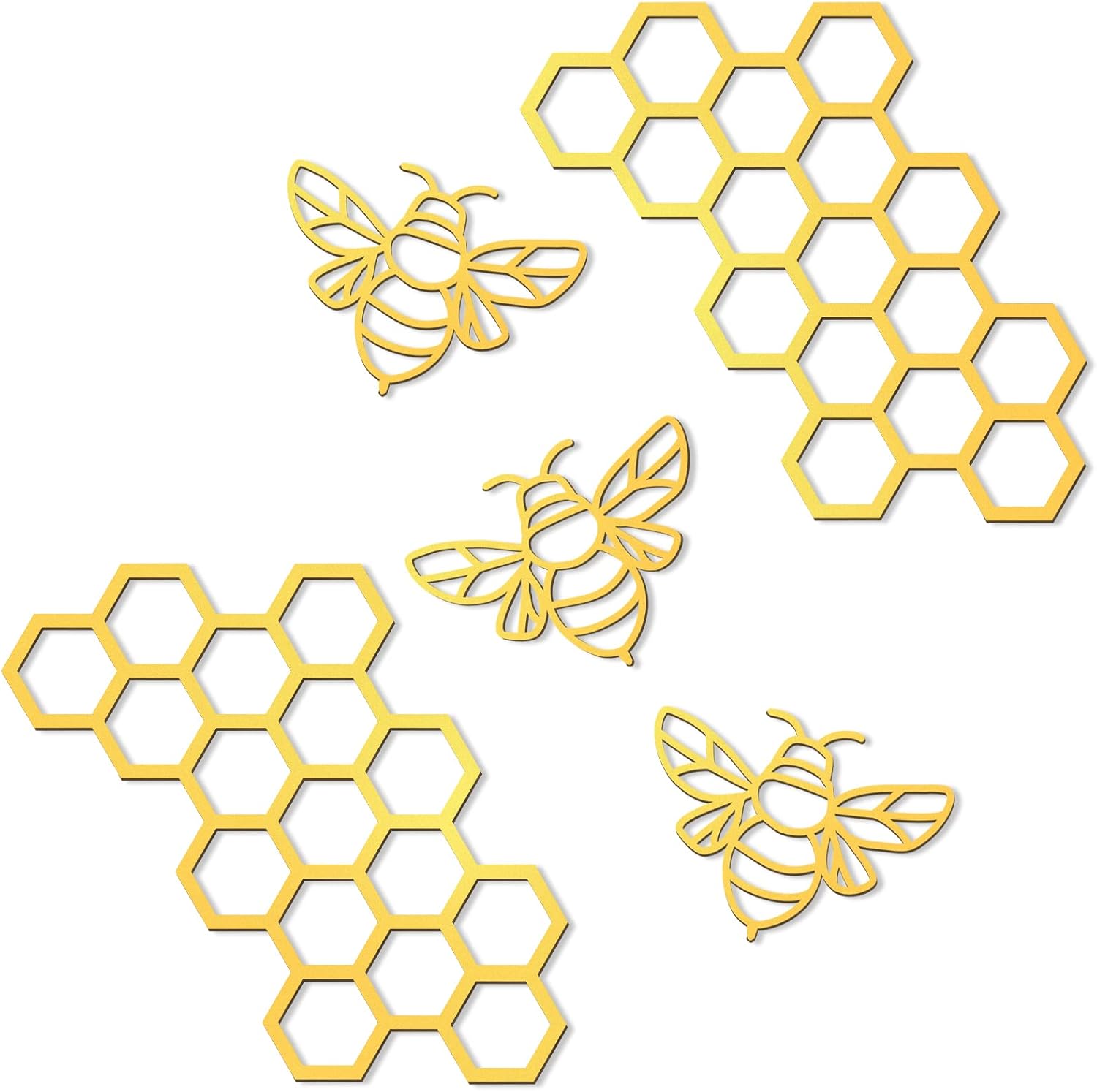 Peryiter 5 Pcs Metal Bee Wall Art Farmhouse Honey Bee Honey
