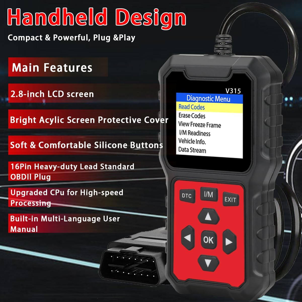 V315 OBD2 Diagnostic Diagnostic Tool Tool, Code Reader, Engine Light Diagnostic Tool, Battery Voltage Tester, for OBD2 Cars & Trucks Since 1996 thumbnail
