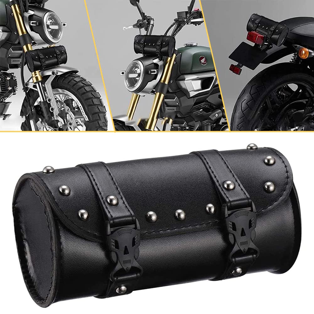 Sacoche Moto Cuir PU Étanche - Fixation Guidon - Range Portable, Clés, Outils - Accessoire Moto Universel