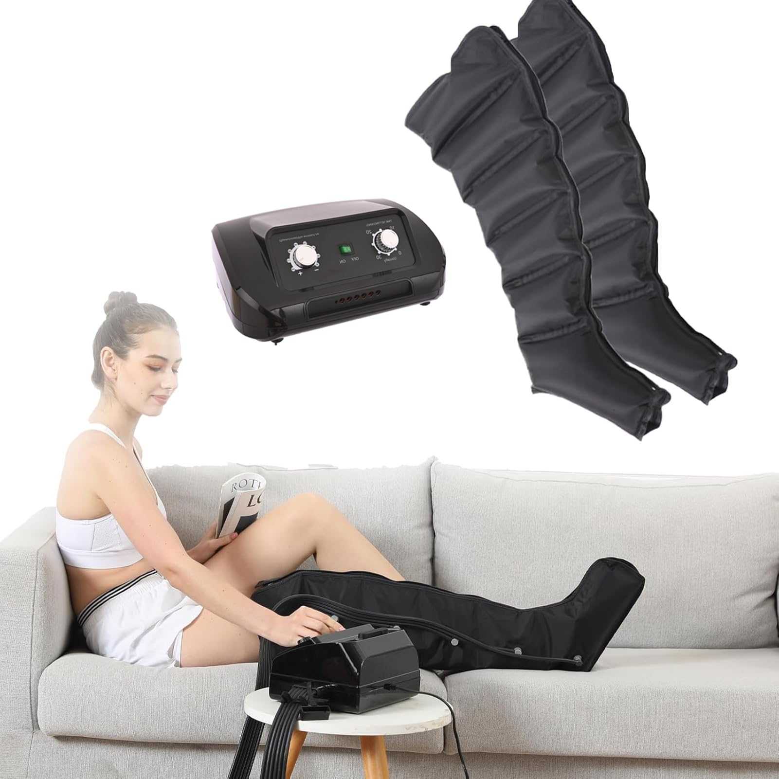Gzghrzqs Black Leg Massager With Air Compression – Recovery Boots For Lymphatic Drainage & Circulation – Adjustable Pressure For Pain Relief, Home/Office Use