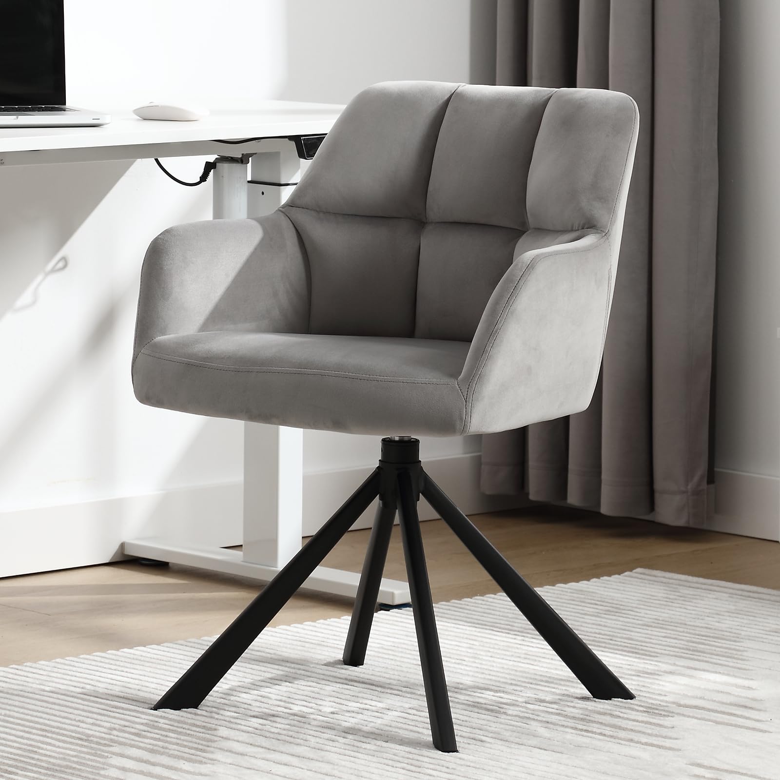 Ya-Home Office Chair Modern Desk Accent Chair with Metal Legs, Gray