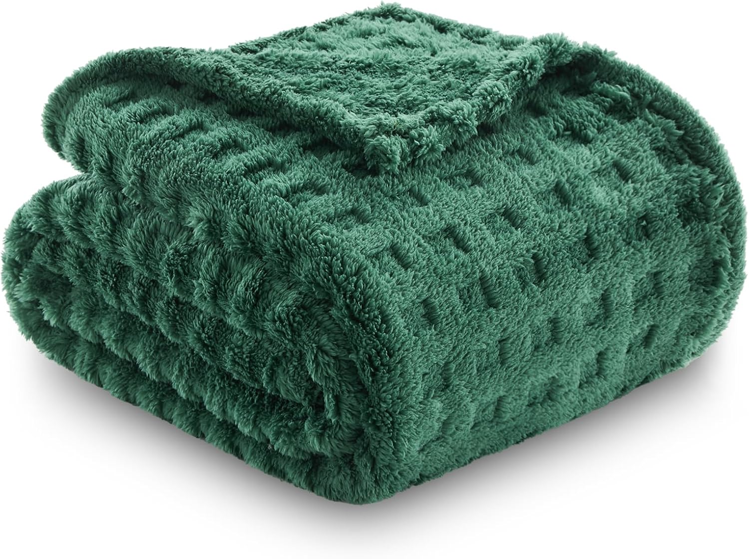 NEWCOSPLAY Super Soft Throw Blanket Green Premium Silky Flannel Fleece 3D Waffle Checkered Lightweight Bed Blanket All Season Use (Dark Green, Throw(50"x70")) - Image 9