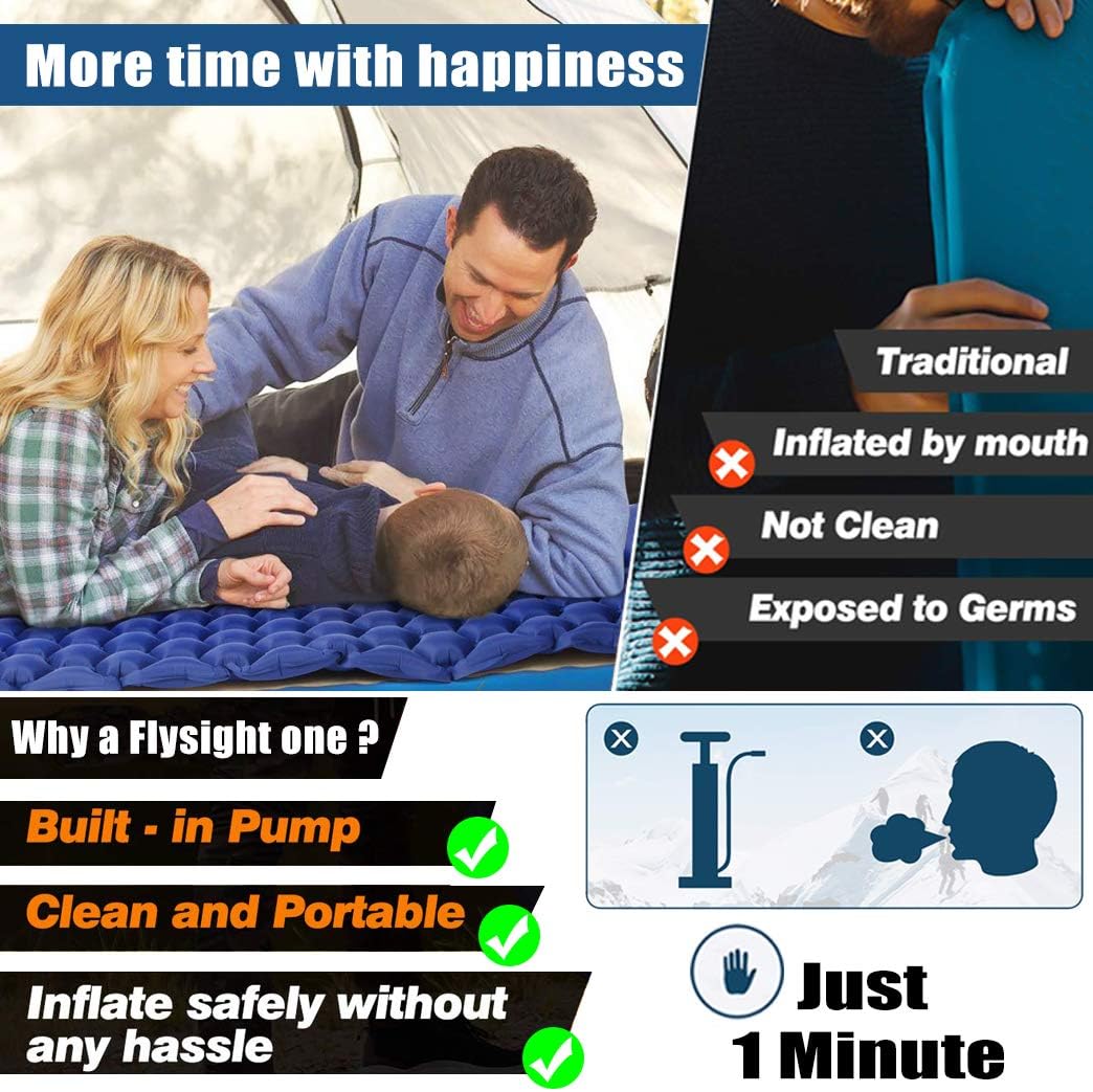 Camping Sleeping Pad for Backpacking Self Inflating Built-in Pump Ultralight Sleeping Pad for Camping with Pillow Durable Waterproof Air Camping Mats for Sleeping Hiking Travelling