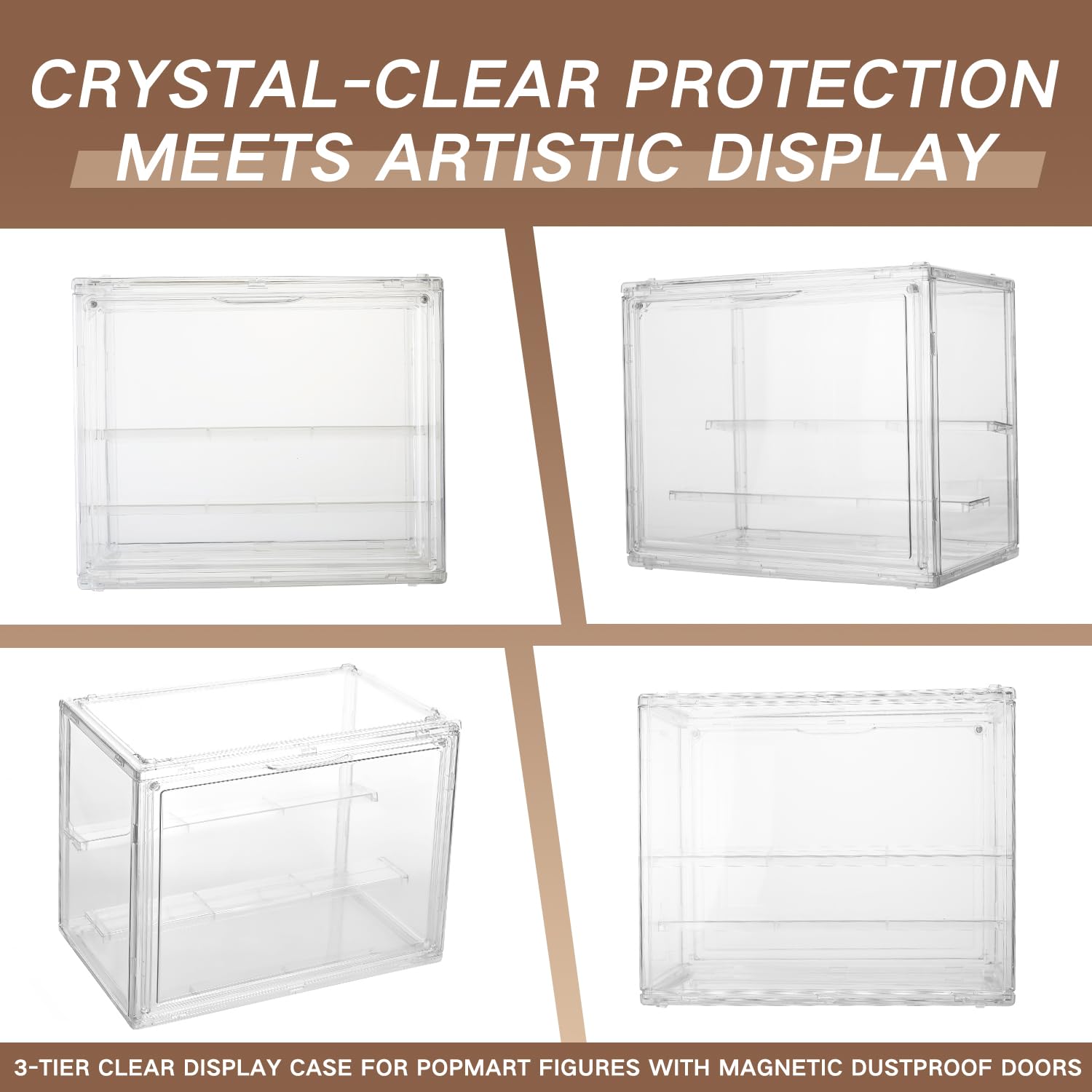 LDNMILES 3 Tiers Clear Display Case Compatible with popmart labubu Mini Figure, Acrylic Storage Organizers Box with Magnetic Door, Dustproof Showcase for Collectibles