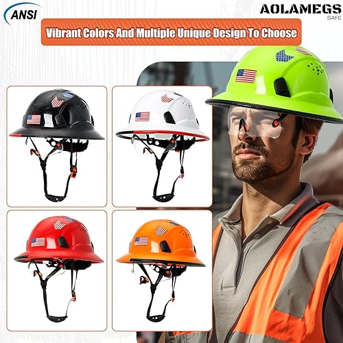 Miniatura 9 de Cascos De Construccion - Casco de ala completa con visera transparente aprobado por la OSHA y correa para la barbilla, casco de seguridad ajustable