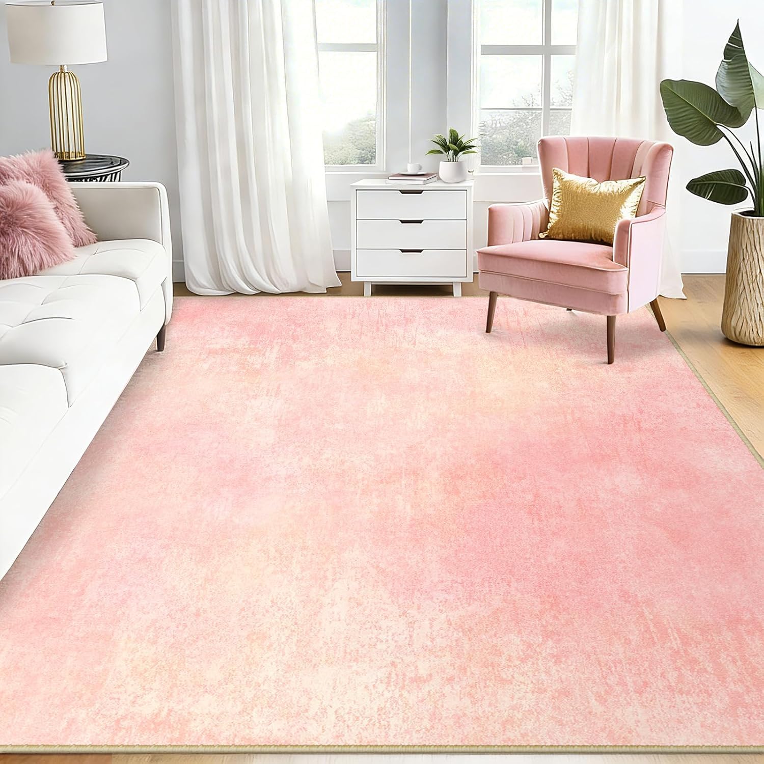 Tapis de salon 80x160cm tapis de couloir lavable antidérapant rose chambre