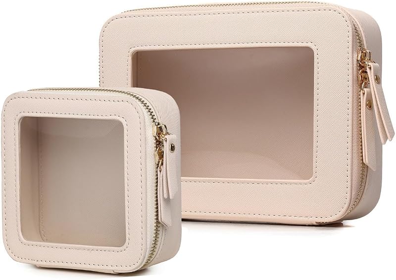 Conjunto de necessaires transparentes LOFOWN B2/Beige, tamanhos M e Mini, 2 unidades