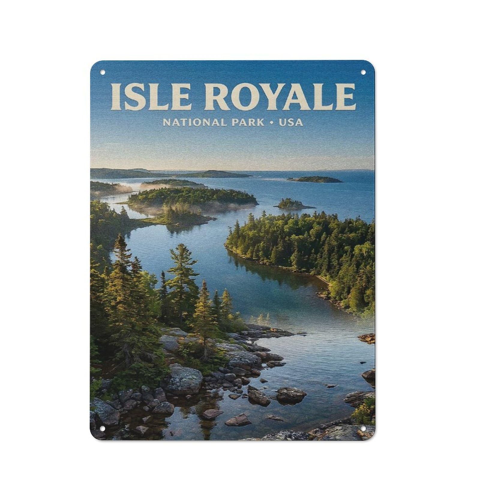 Junmoney Style-20 Tin Wall Plaque 40X30cm With Isle Royale National Park For Guest Room Or Hallway, For Garage, Workshop And Man Cave Decoration
