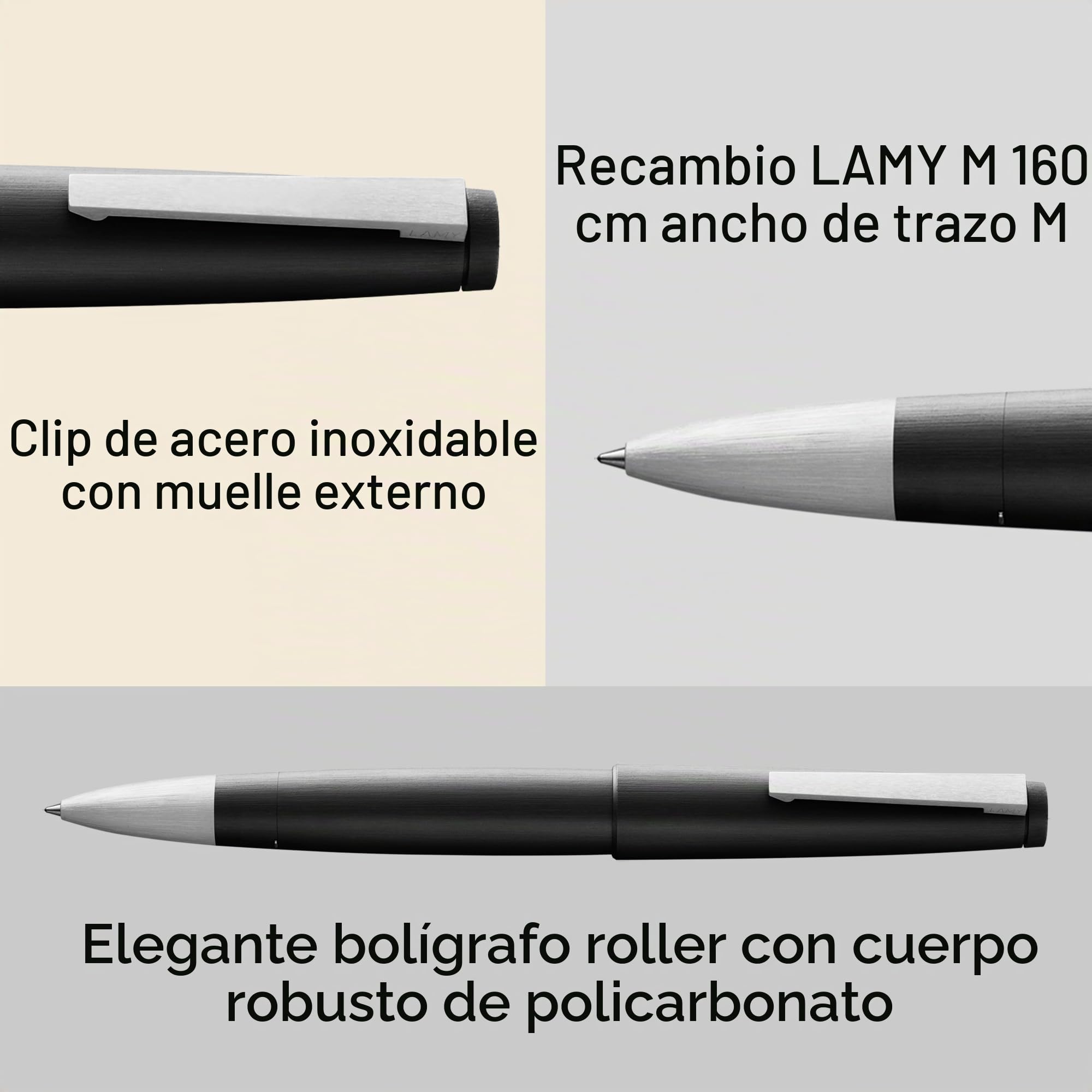 Lamy 2000 black roller - elegante con cuerpo robusto de policarbonato - equilibrado perfectamente y con ancho de trazo M - con recambio roller M 63 en negro