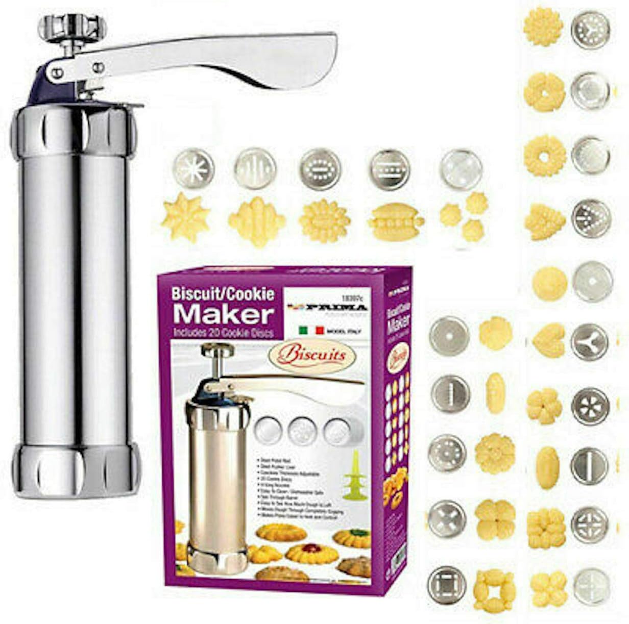 Biscuit Maker incl. 20 Cookie Discs, Steel, Silver, One Size