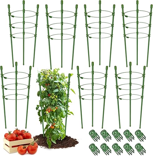 Legigo Paquete de 8 jaulas de soporte para plantas de 18 pulgadas con 3 anillos de soporte ajustables, jaula de tomate pequeña para macetas, soporte