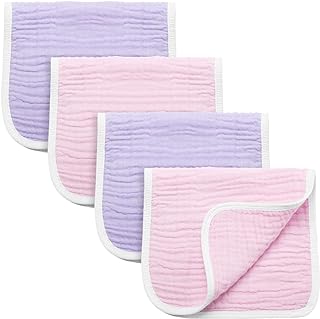Synrroe Burp Cloths Large, Muslin Burp Cloths for Baby Girls, Pack of 4 Extra Absorbent and Soft Muslin, 6 Layers 20 by 10 Inches 100% Cotton (Pink-Purple 4 Pack)