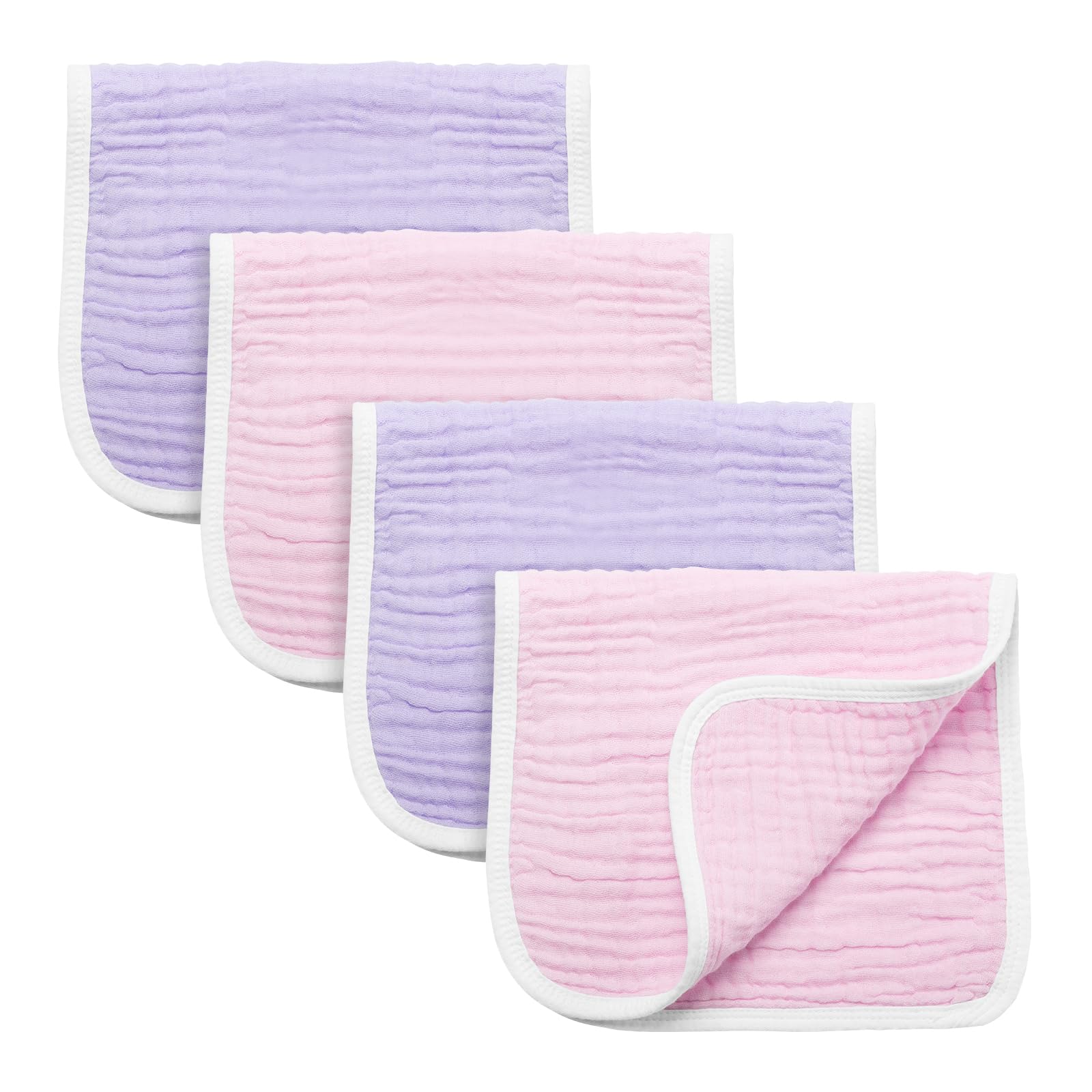 Synrroe Burp Cloths Large, Muslin Burp Cloths for Baby Girls and Boys, Pack of 4 Extra Absorbent and Soft Muslin Bibs, 6 Layers 20 by 10 Inches 100% Cotton (Pink-Purple 4 Pack)-image-43