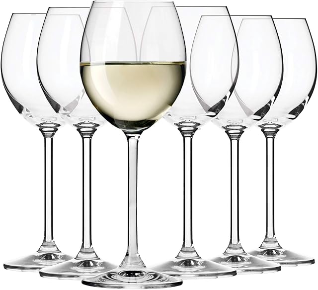 Krosno White Wine Glasses Set of 6 | 250 ML | Glasses Drinking Wedding Gift Set | Perfect for Home, Restaurants and Kitchen Set | Dishwasher Safe Cocktail Crystal Set
