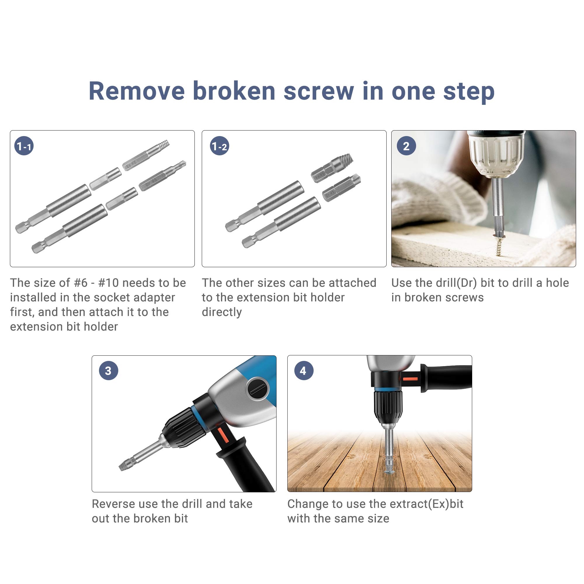 22 Pcs Damaged Screw Extractor Set, Stripped Screw Extractor Set