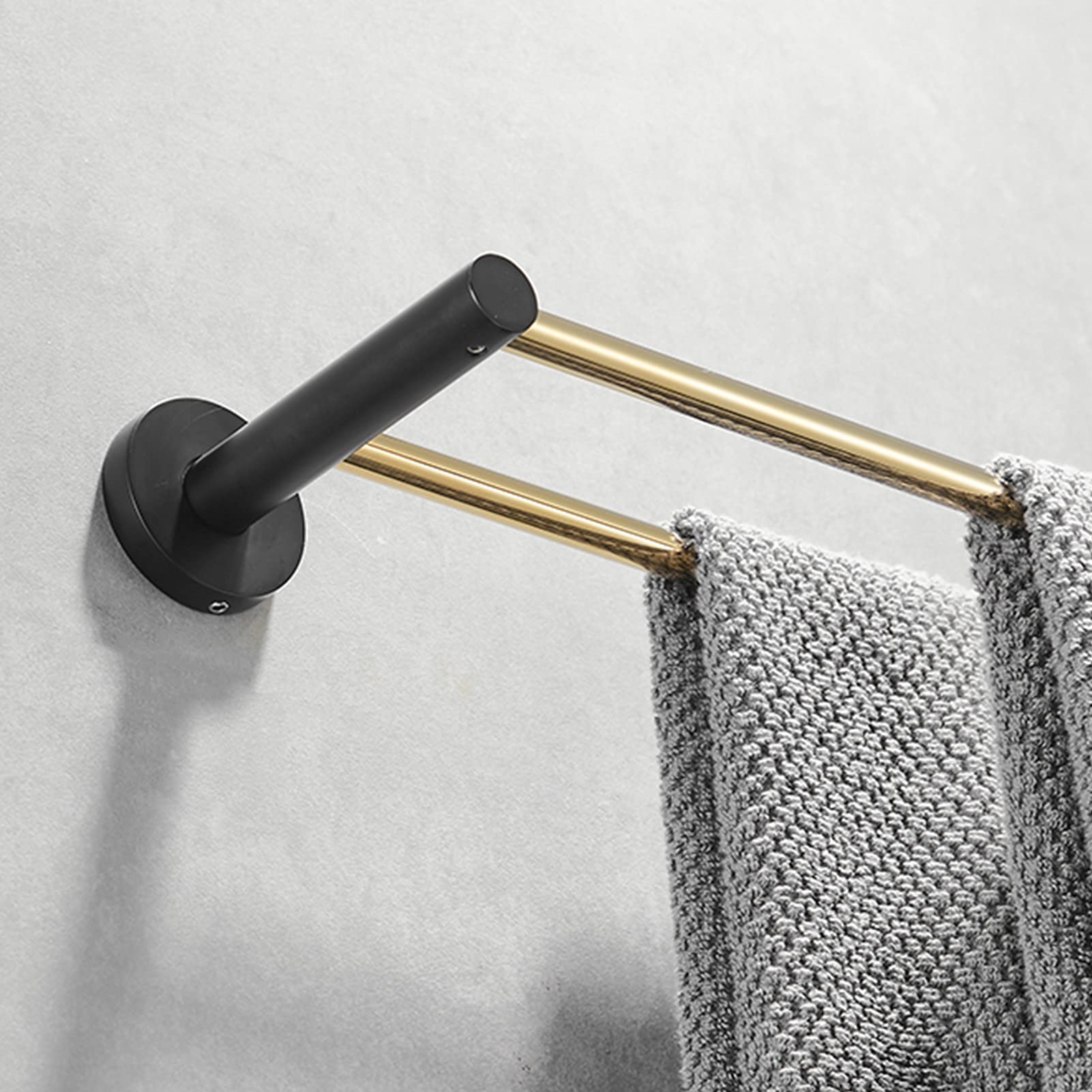 Torre Doble Torre de Cobre Blanco Redondo Barra de Toalla 40 cm / 50 cm / 60 cm, suspensión de Torre montada en la Pared para baño Cocina-Negro + Oro, Cromo (Size : 50cm)