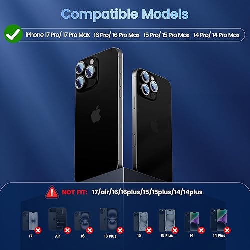 Miniatura 9 de CACOE Protector de lente de cámara para iPhone 17ProMax/17Pro/16ProMax/16Pro/15ProMax/15Pro/14ProMax/14Pro, [antiarañazos] [a prueba de caídas]