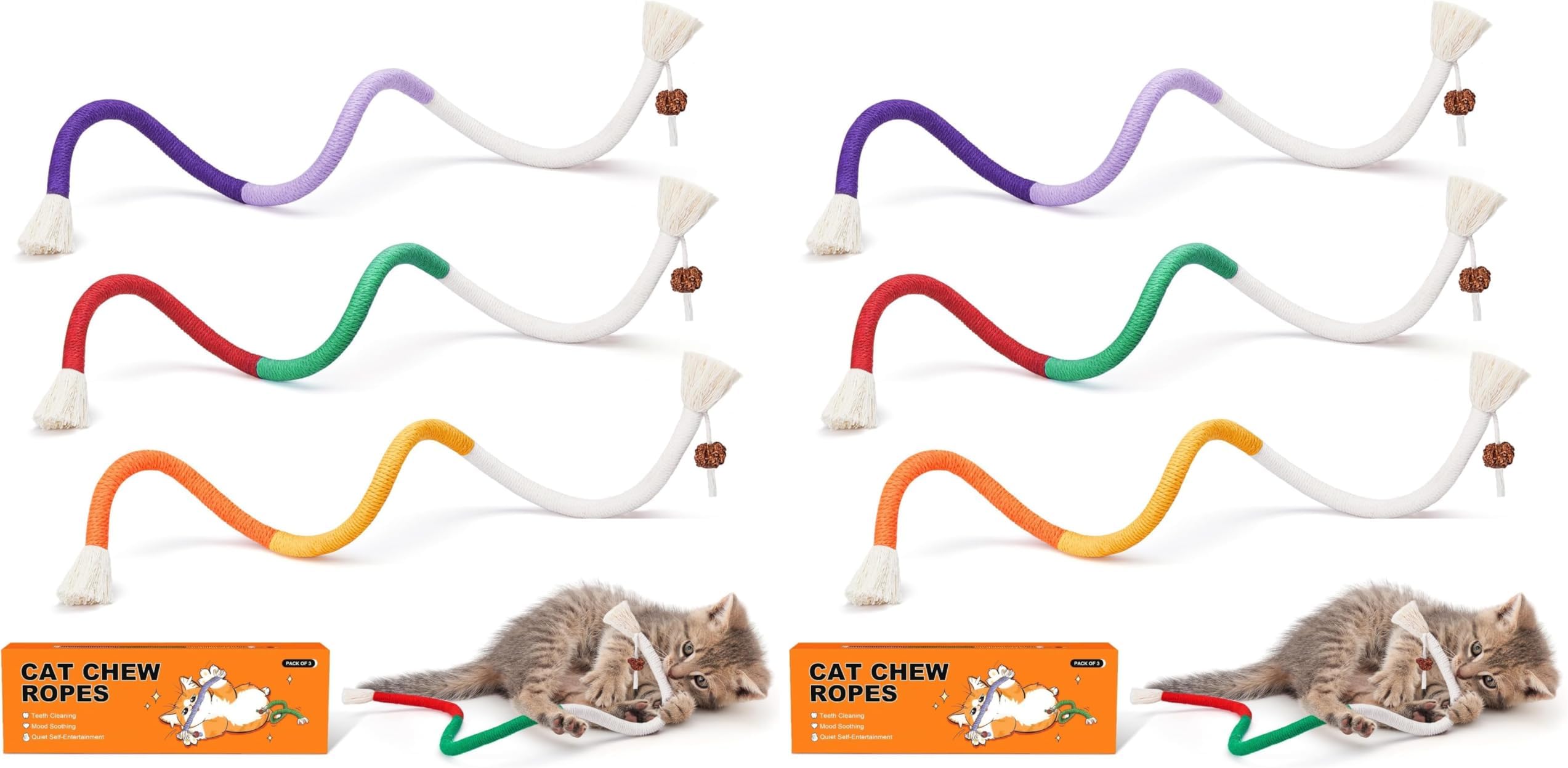 Potaroma Cat Toys Chew Ropes 3Pcs with Refillable Natural Catnip
