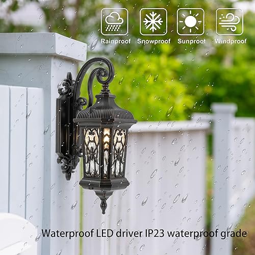 Miniatura 6 de Farol de pared exterior de 22.76 pulgadas de alto, de aluminio impermeable con cristal para exteriores, para porche delantero, patio, garaje,