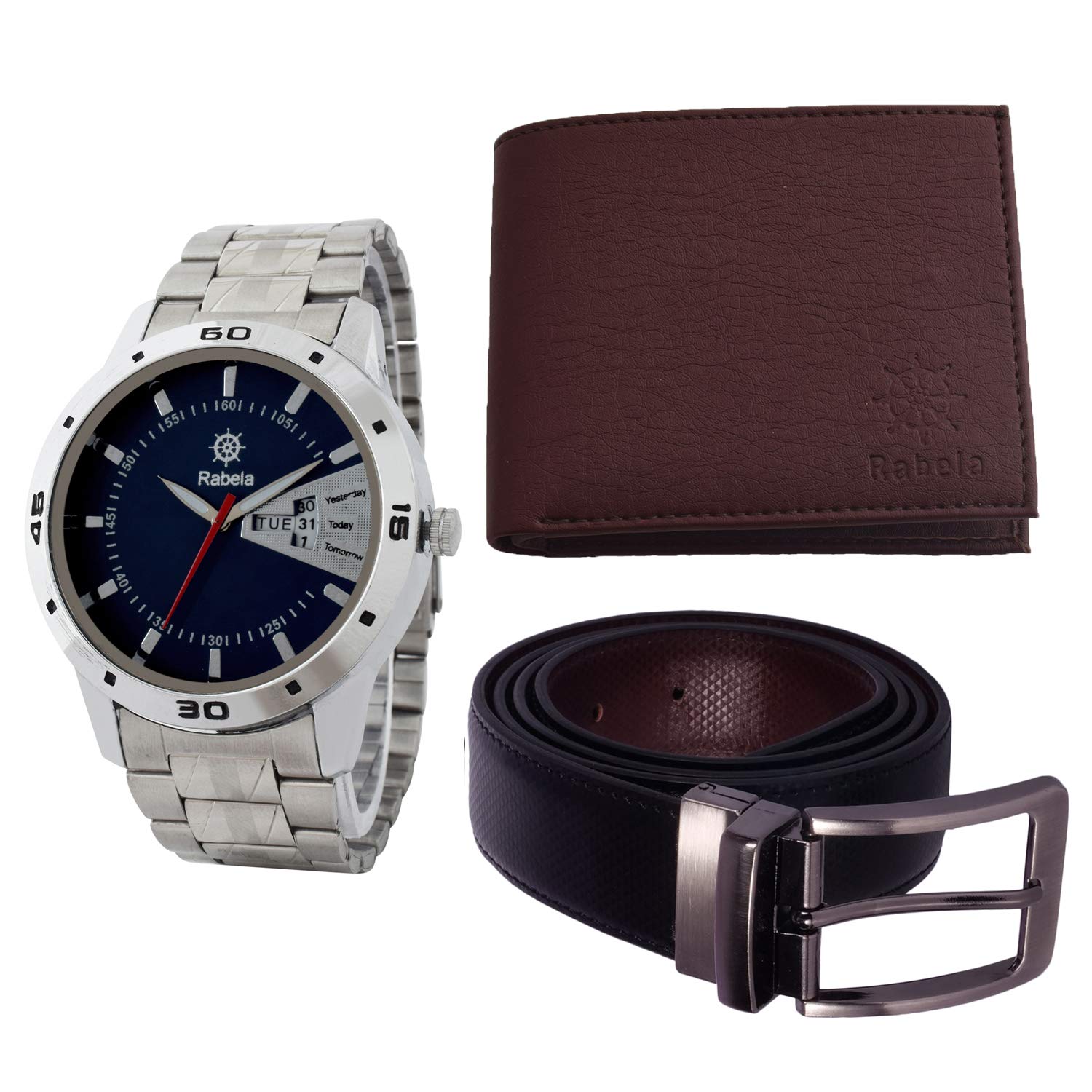 Rabela Mens Combo Pack of Analog Blue Dial Watch Dark Brown Wallet and Reversible PU Leather Belt RWWB-1115 (B07MXFSL97) Amazon Price History, Amazon Price Tracker