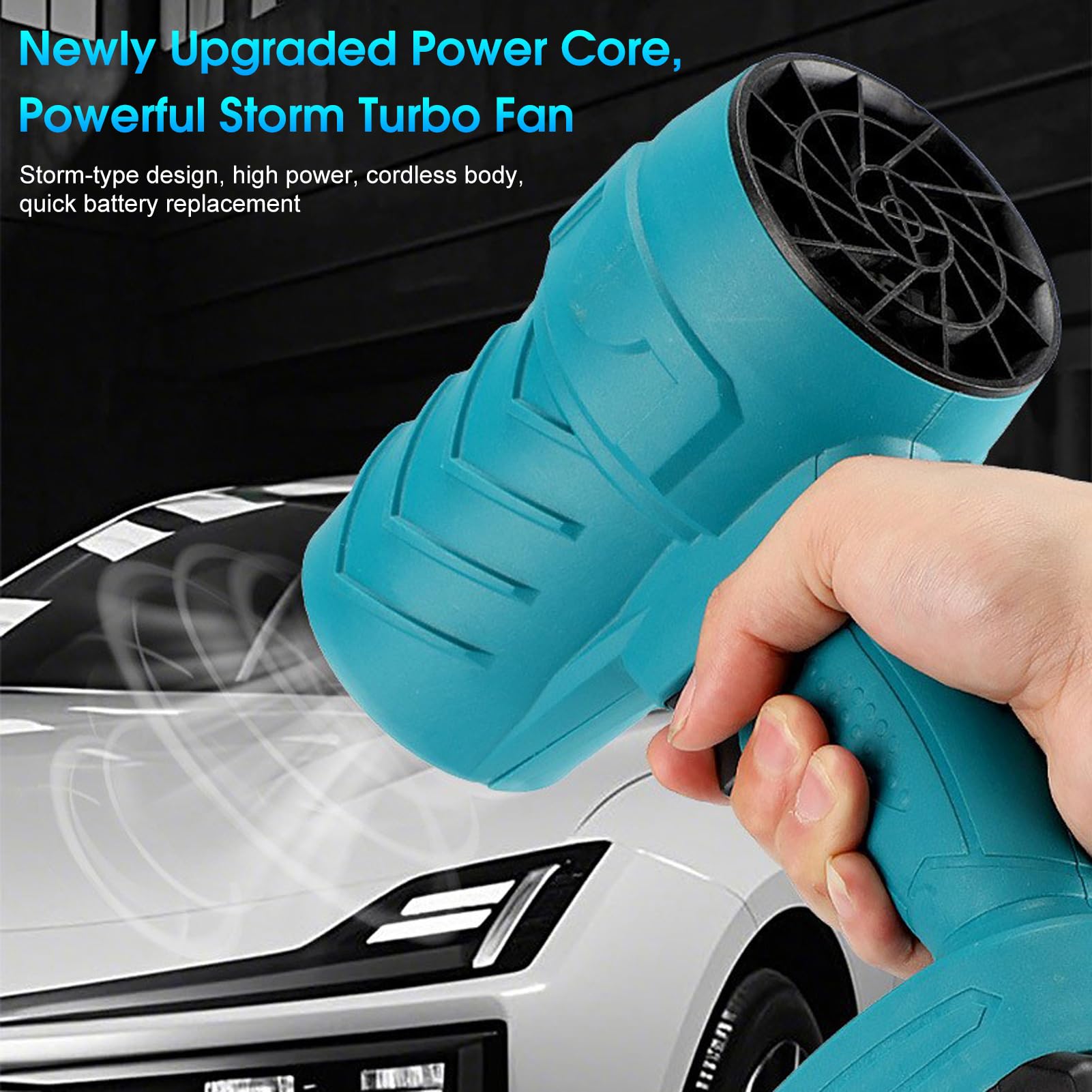 Soffiatore Senza Fili 21V, Asciugatore per Auto Spolverino Portatile con 2 batterie ricaricabili, Soffiatore per Foglie a velocità Variabile per Autolavaggio, Pulizia Esterna,