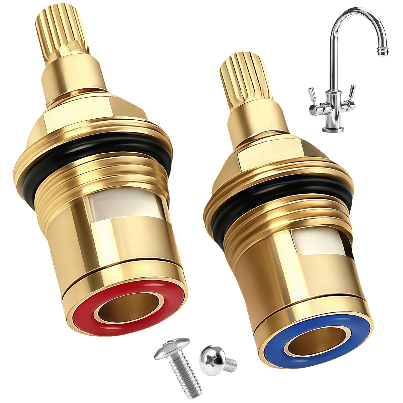 Mixer Tap Cartridge Replacement - 1/4 Turn, 20‑Spline Brass & Ceramic Disc Tap Valve with Washers for Mixer Taps, Glands Seals Repair Kit for Bathroom Kitchen