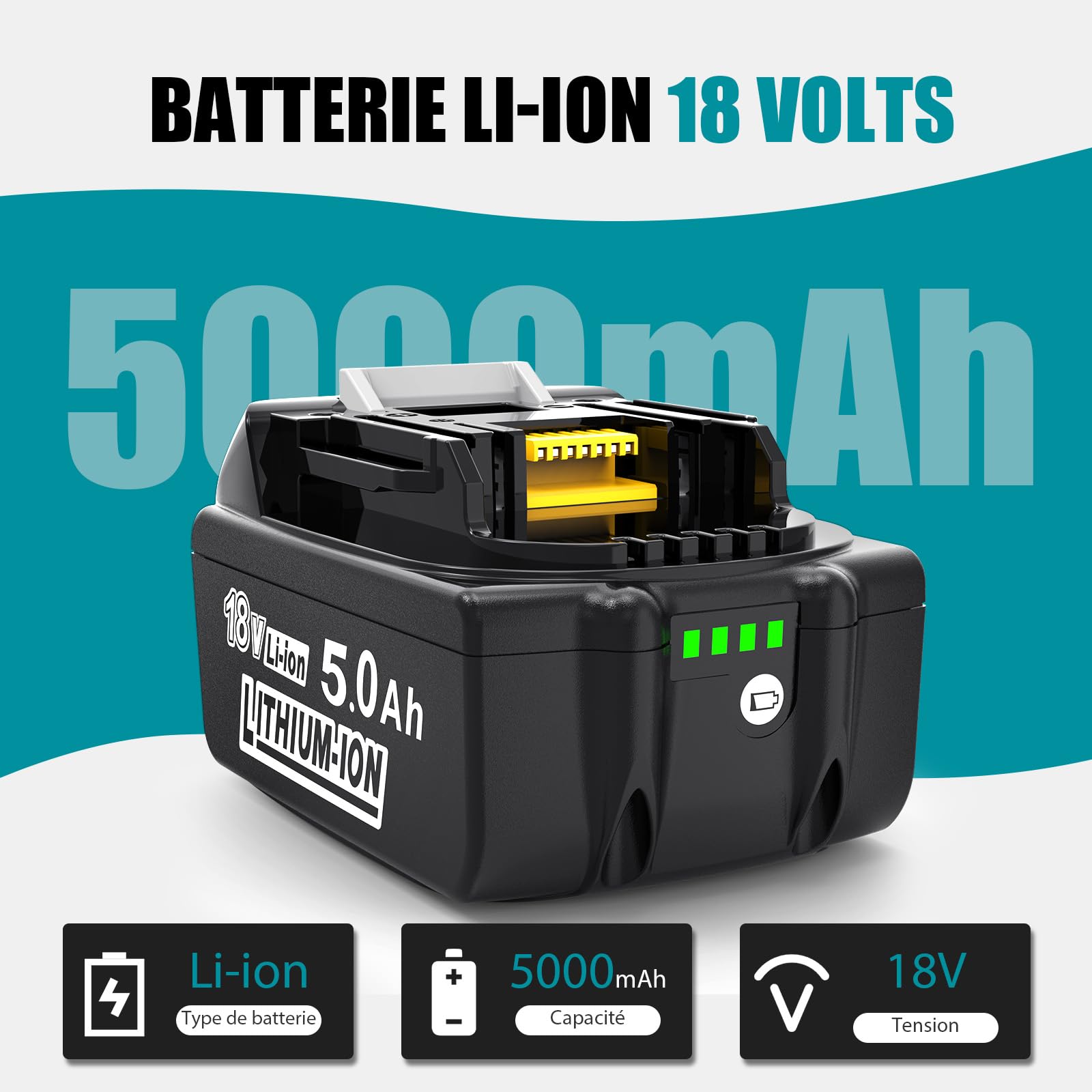 2 Pièces Batterie BL1850B 18V 5.0Ah Remplacement Makita - Avec Indicateur LED