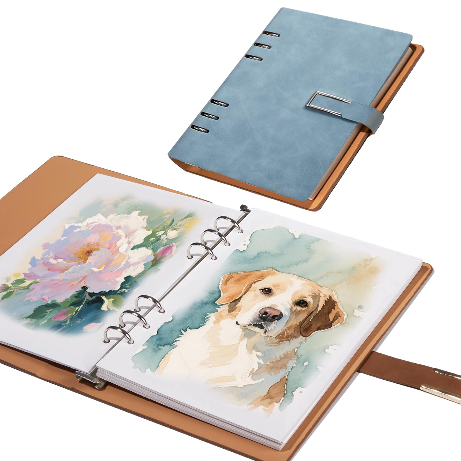 Professionelles Aquarell-Skizzenbuch mit 6-Ringbuch, 20 Blatt, 300 g/m², 100 % Baumwolle, säurefrei, kaltgepresstes Papier, 23,5 x 16 cm, strukturiertes Kunstjournal für Künstler, Studenten und