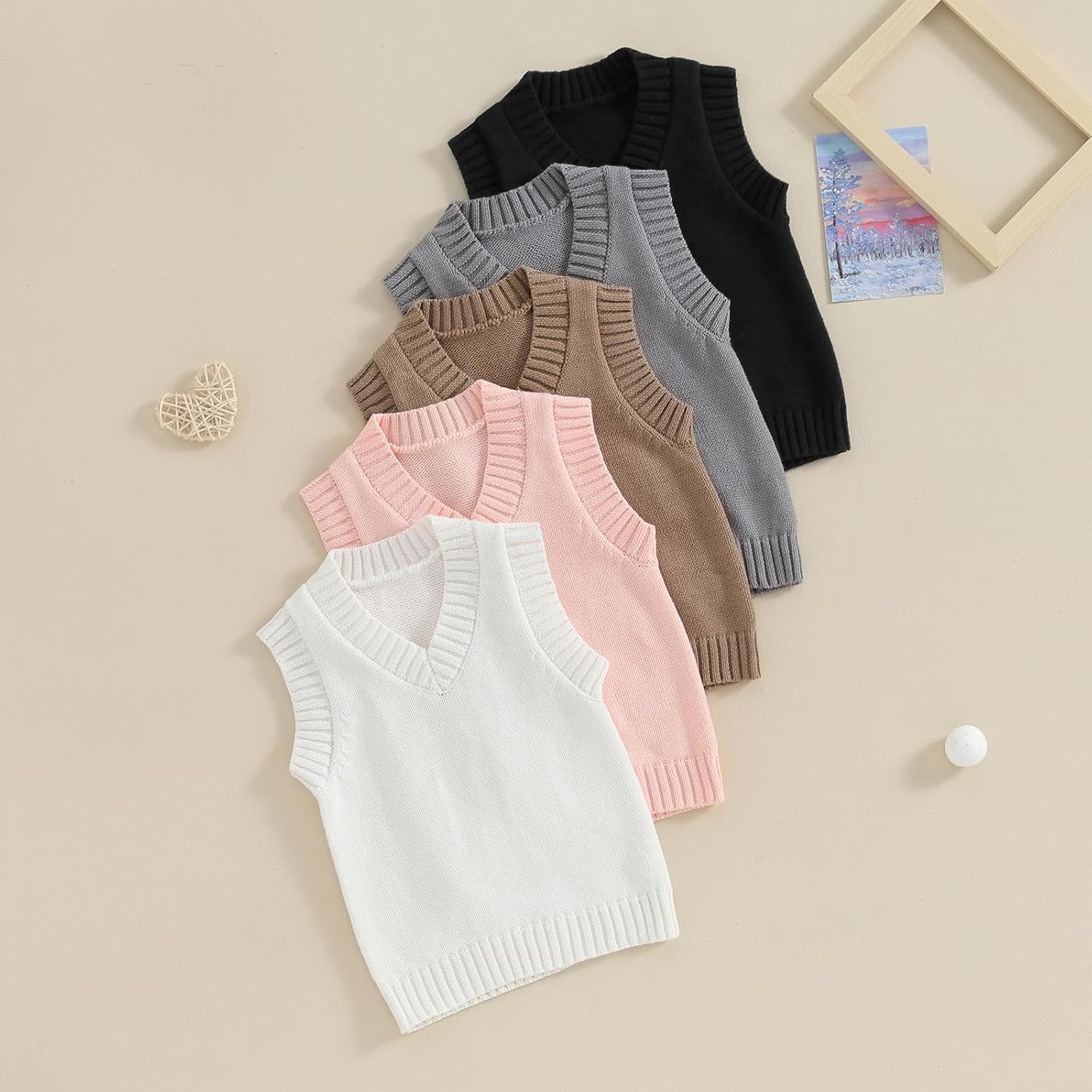 Baby Sweater Vest Toddler Boy Girl Sleeveless V-Neck Solid Knit Vest Fall Winter Clothes